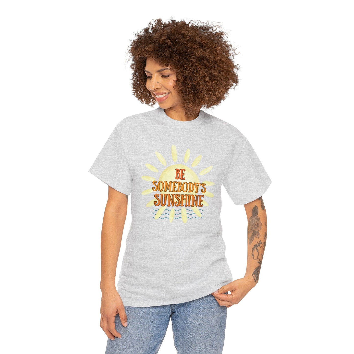 Unisex Heavy Cotton Tee - Be Somebody's Sunshine Tee, Summer Vibes Shirt, Positive Quote Tee, Gift for Friends, Fun Casual Wear