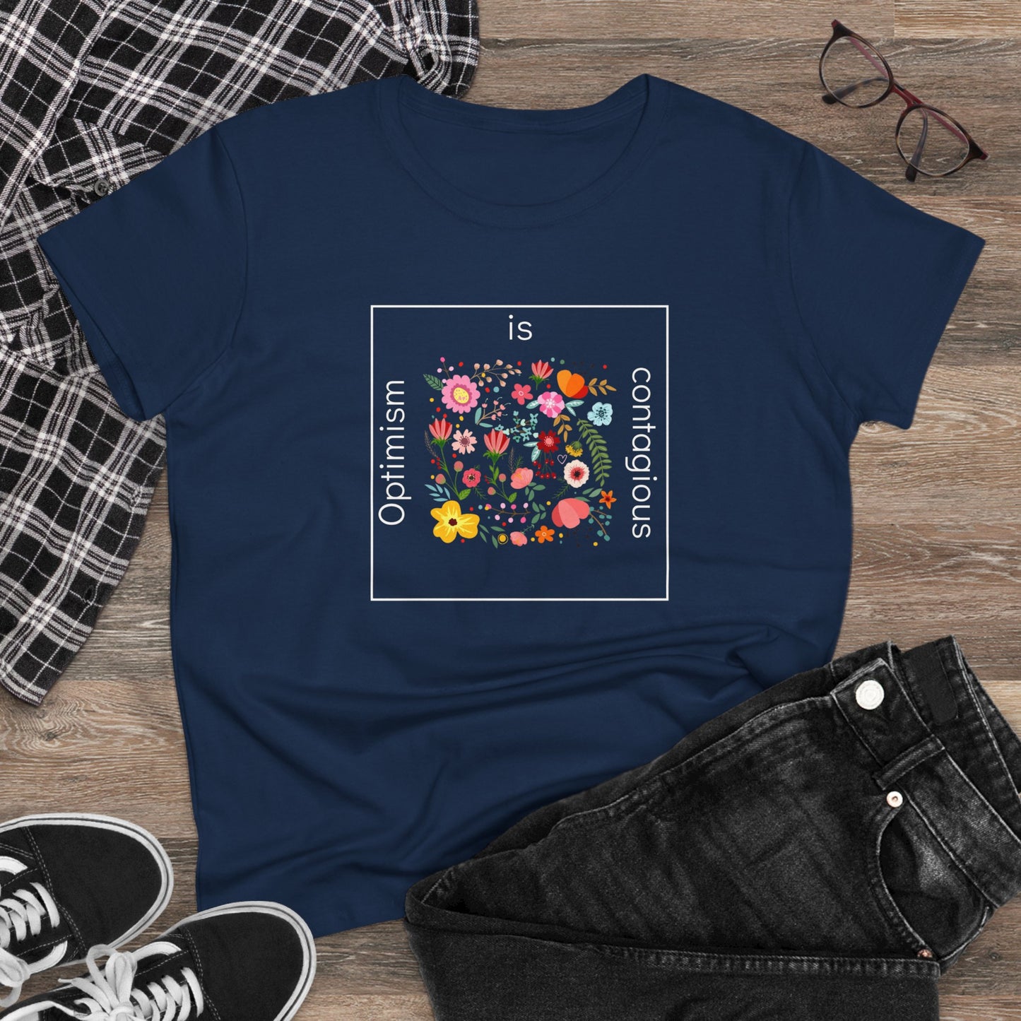 Positive Optimism T Shirt Inspirational Women's Floral Tee