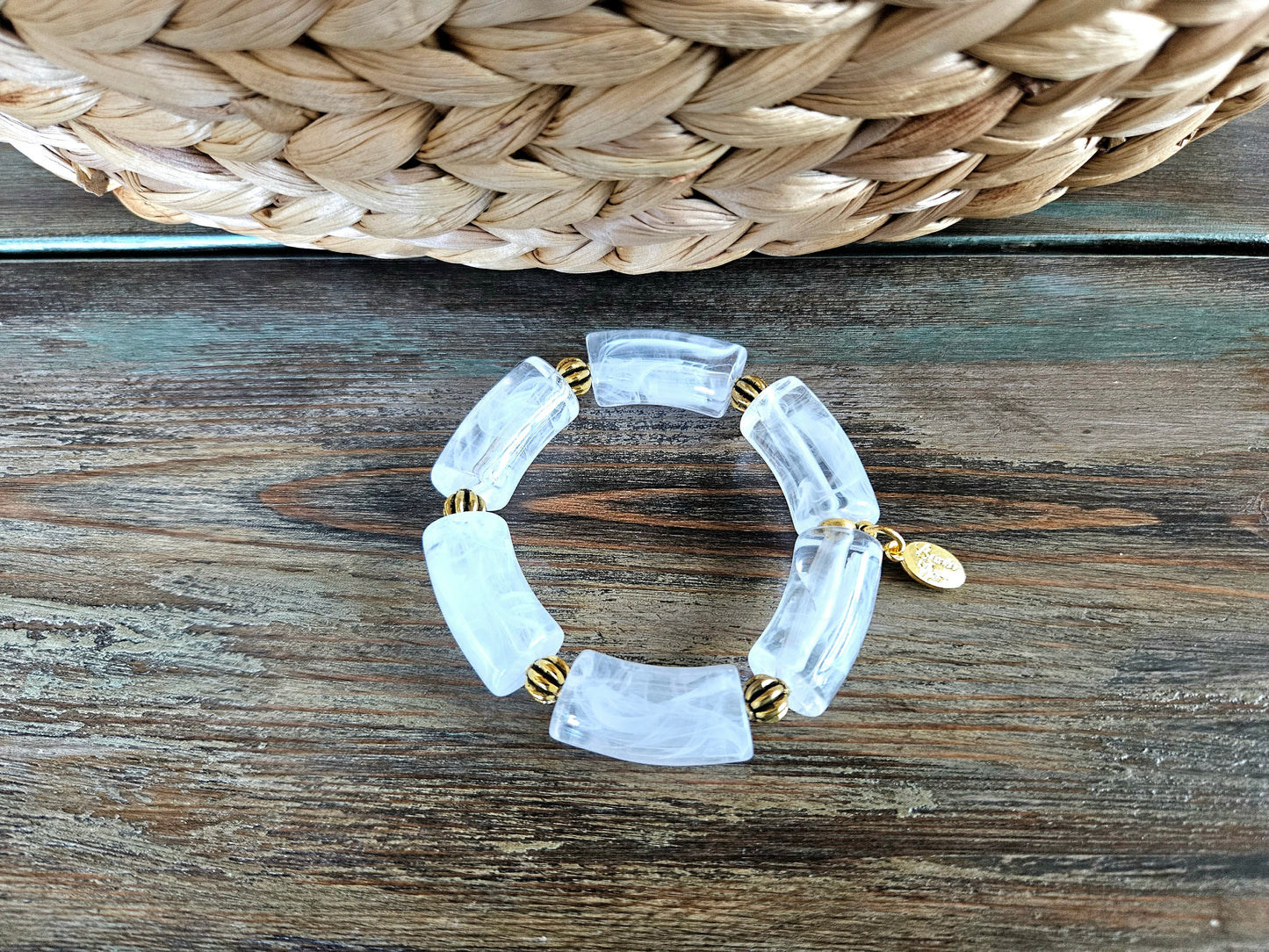 Cabana Bracelet Statement Chunky White Gold Stretch Bangle Cuff Beach Cruise Vacation Spring Summer Jewelry Women's Gift
