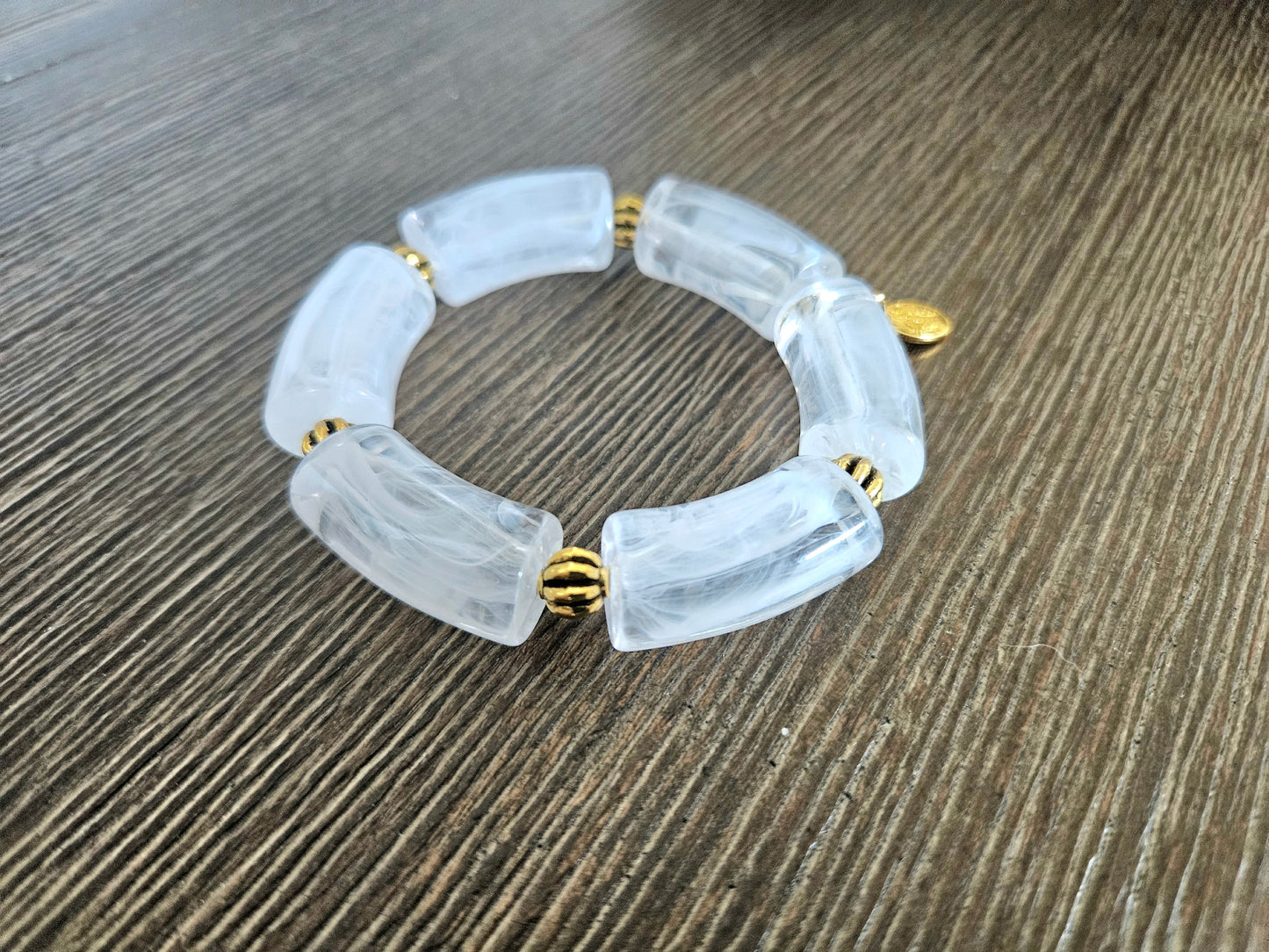 Cabana Bracelet Statement Chunky White Gold Stretch Bangle Cuff Beach Cruise Vacation Spring Summer Jewelry Women's Gift
