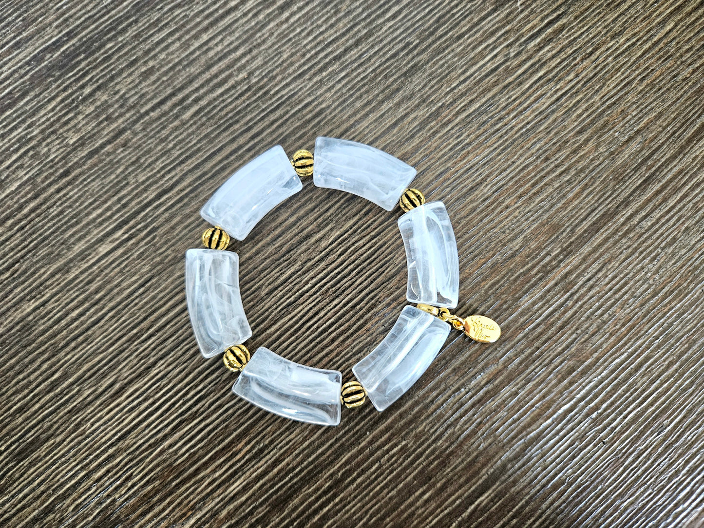 Cabana Bracelet Statement Chunky White Gold Stretch Bangle Cuff Beach Cruise Vacation Spring Summer Jewelry Women's Gift