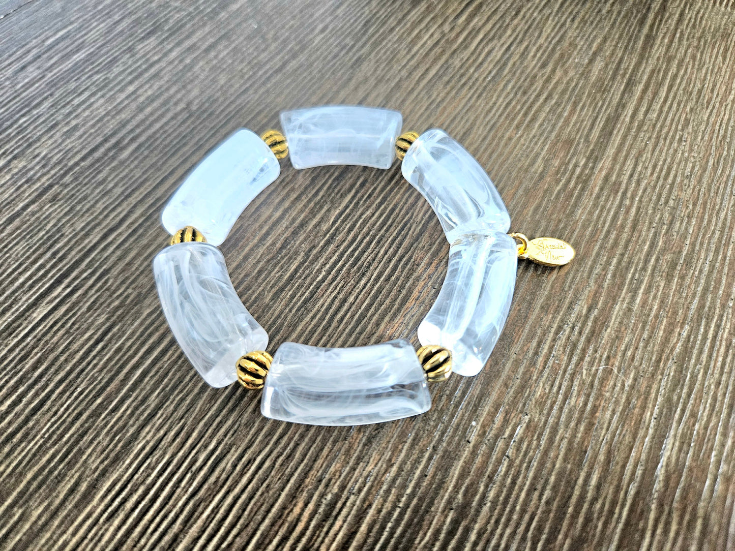 Cabana Bracelet Statement Chunky White Gold Stretch Bangle Cuff Beach Cruise Vacation Spring Summer Jewelry Women's Gift