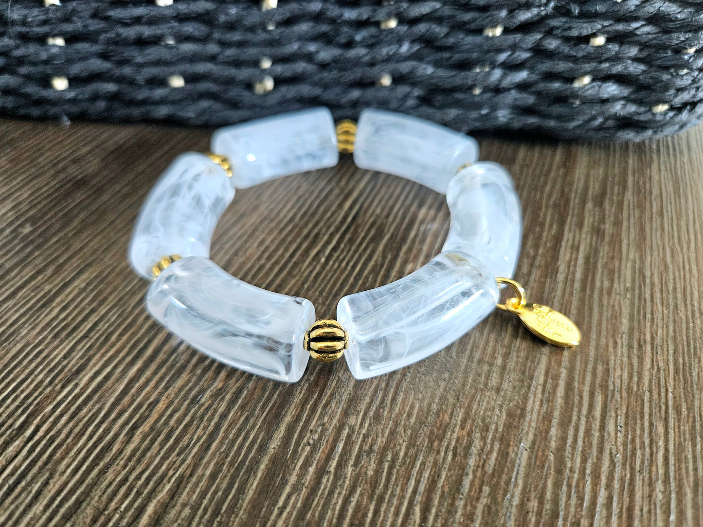 Cabana Bracelet Statement Chunky White Gold Stretch Bangle Cuff Beach Cruise Vacation Spring Summer Jewelry Women's Gift