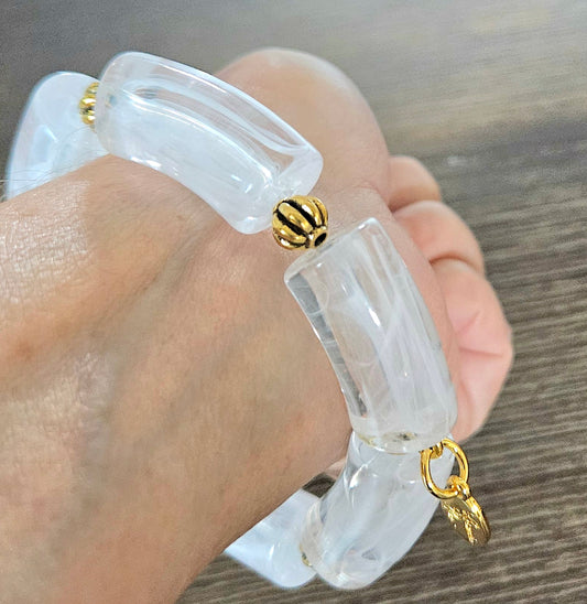 Cabana Bracelet Statement Chunky White Gold Stretch Bangle Cuff Beach Cruise Vacation Spring Summer Jewelry Women's Gift