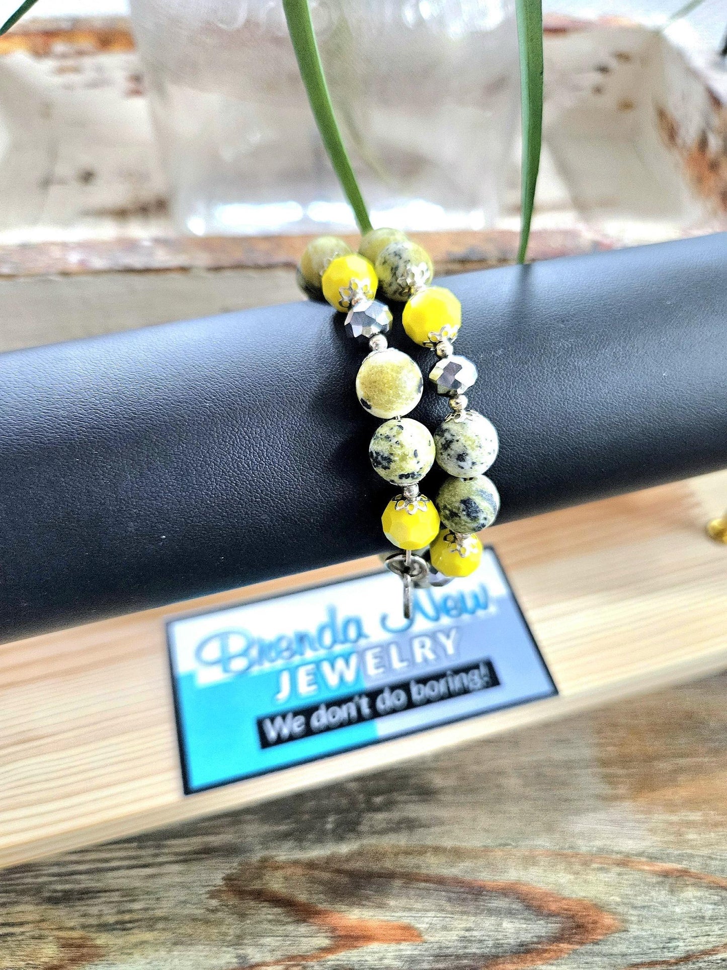 Chartreuse Turquoise Beaded Bracelet: Silver Accents, Memory Wire