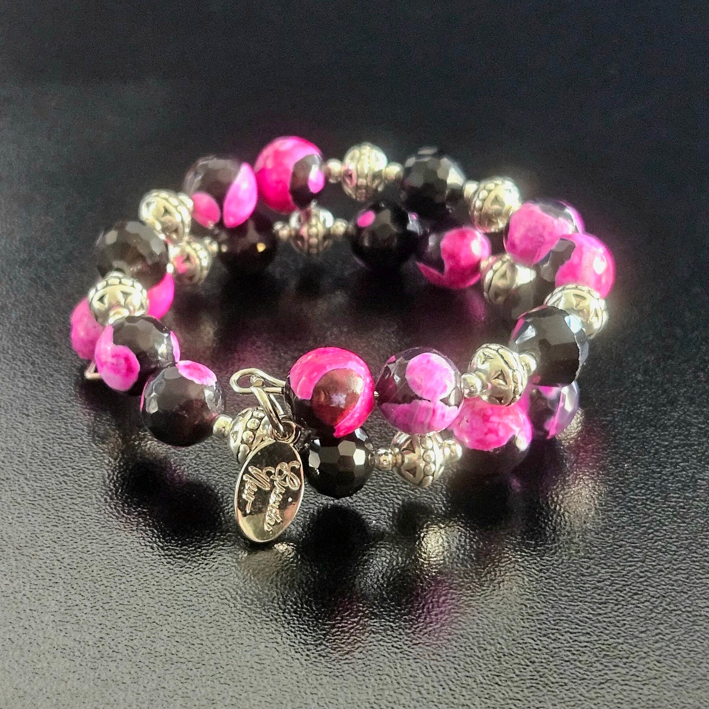 Agate Gemstone Wrap Bracelet: Silver Southwest Style Cuff