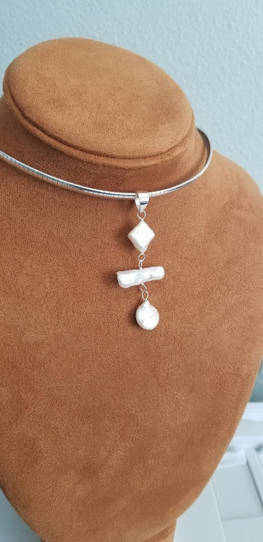 Freshwater Pearl Pendant Necklace: Sterling Silver Y Drop, Handmade