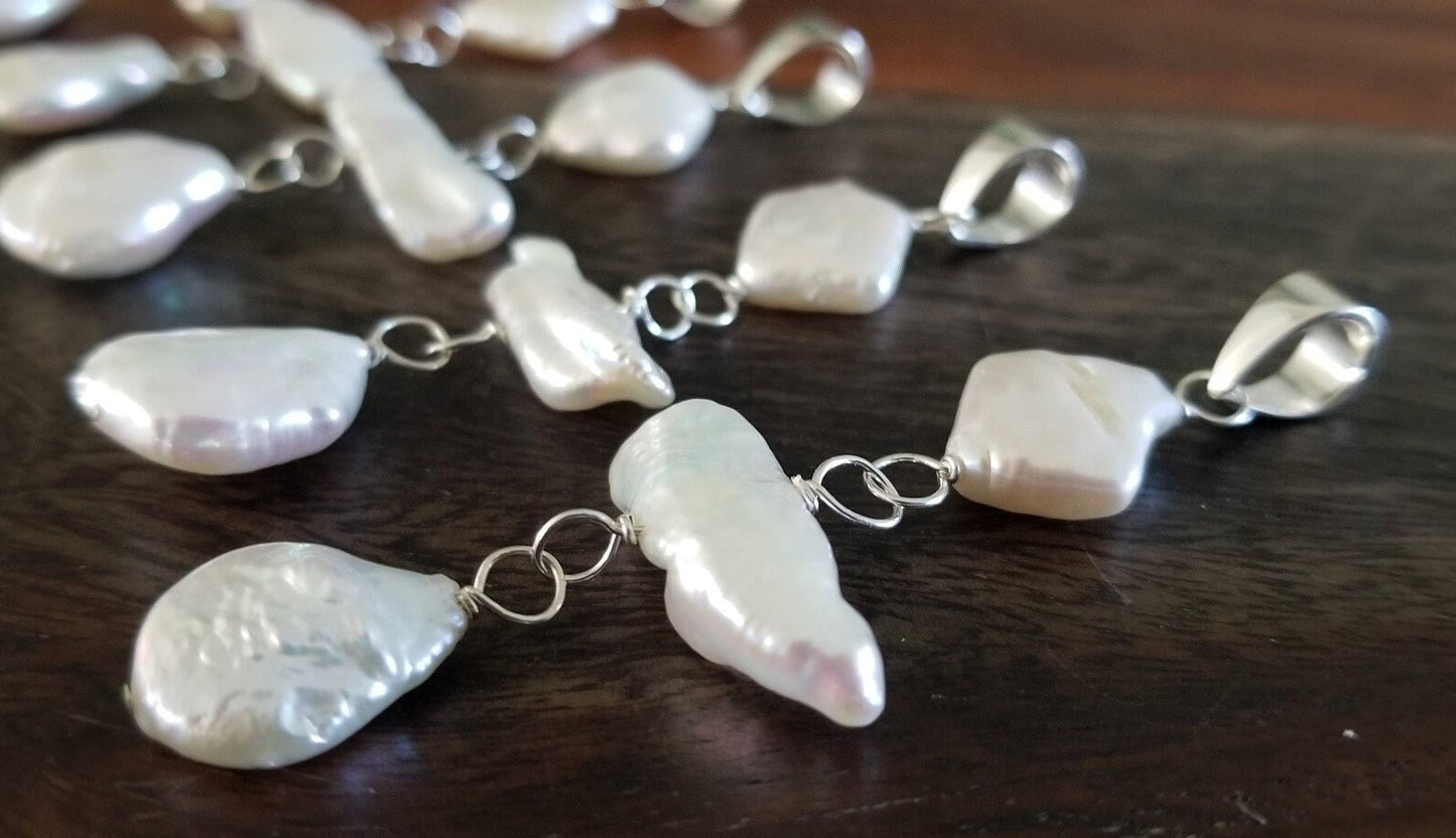 Freshwater Pearl Pendant Necklace: Sterling Silver Y Drop, Handmade