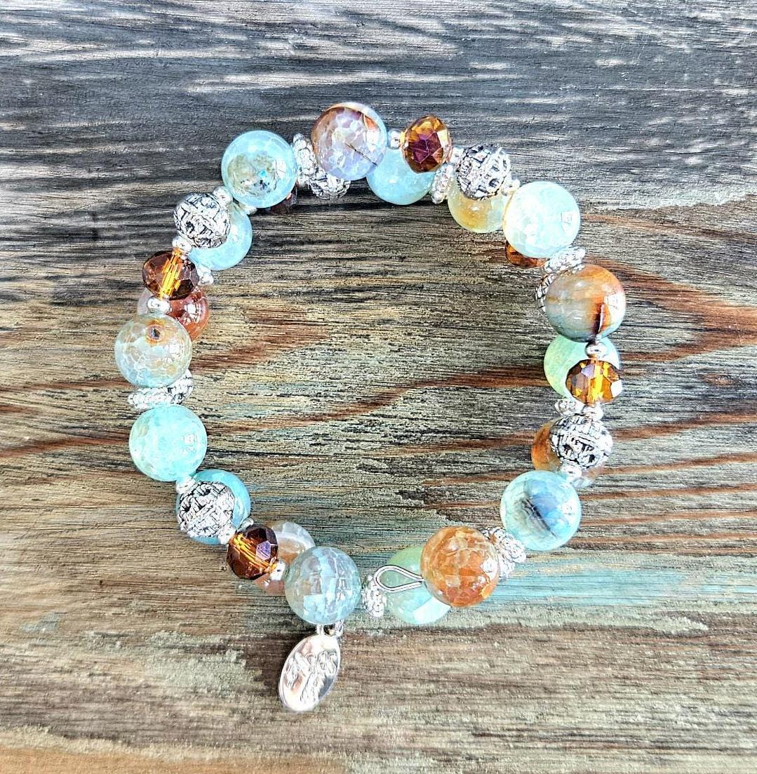 Agate Beaded Wrap Bracelet: Handmade Southwest Style Silver Jewelry