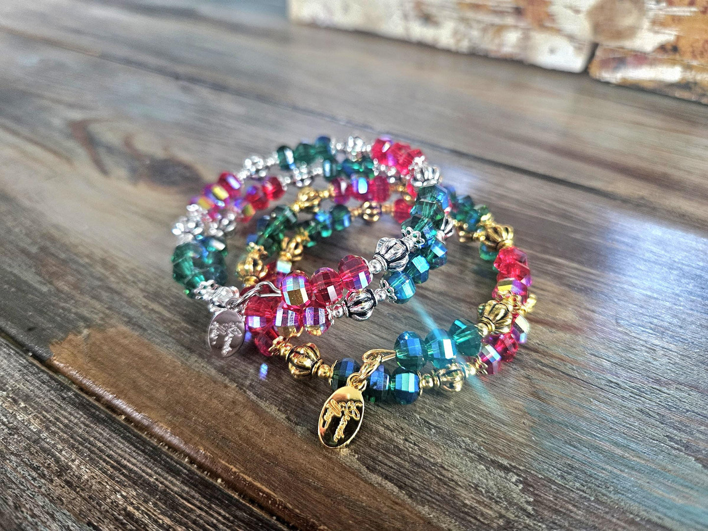 Christmas Bracelet Red Green Handmade Beaded: Women's Gift For Her Holiday Jewelry