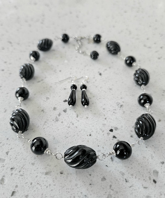 Handmade Black Onyx and Sterling Silver Jewelry Set