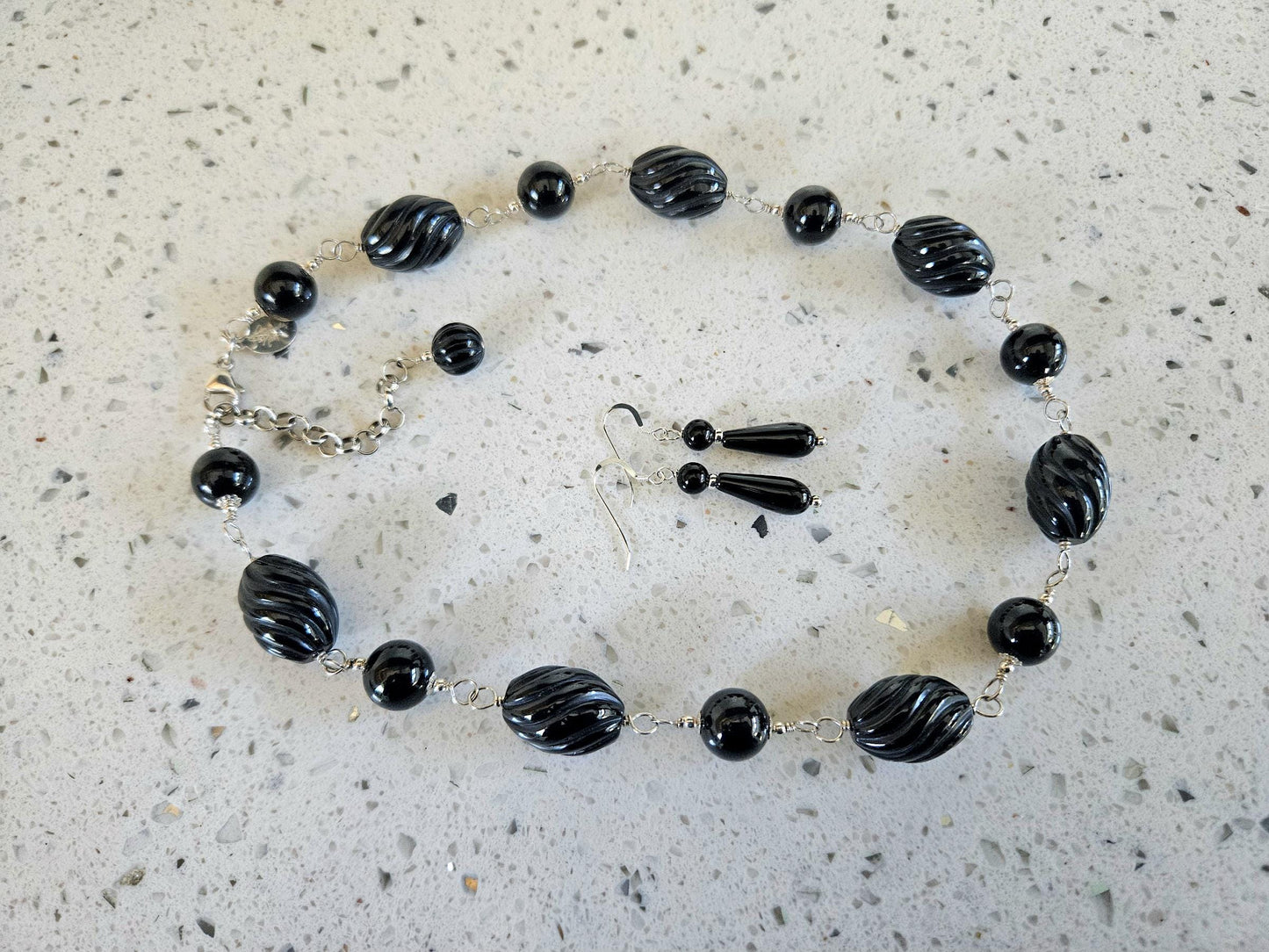 Handmade Black Onyx and Sterling Silver Jewelry Set