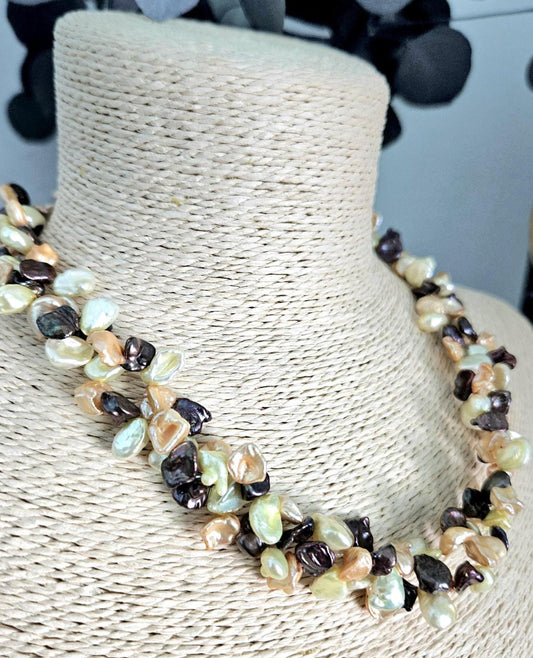 Freshwater Keishi Multi-Strand Necklace: Double Strand, Multi Color, Colorful, Peach, Yellow