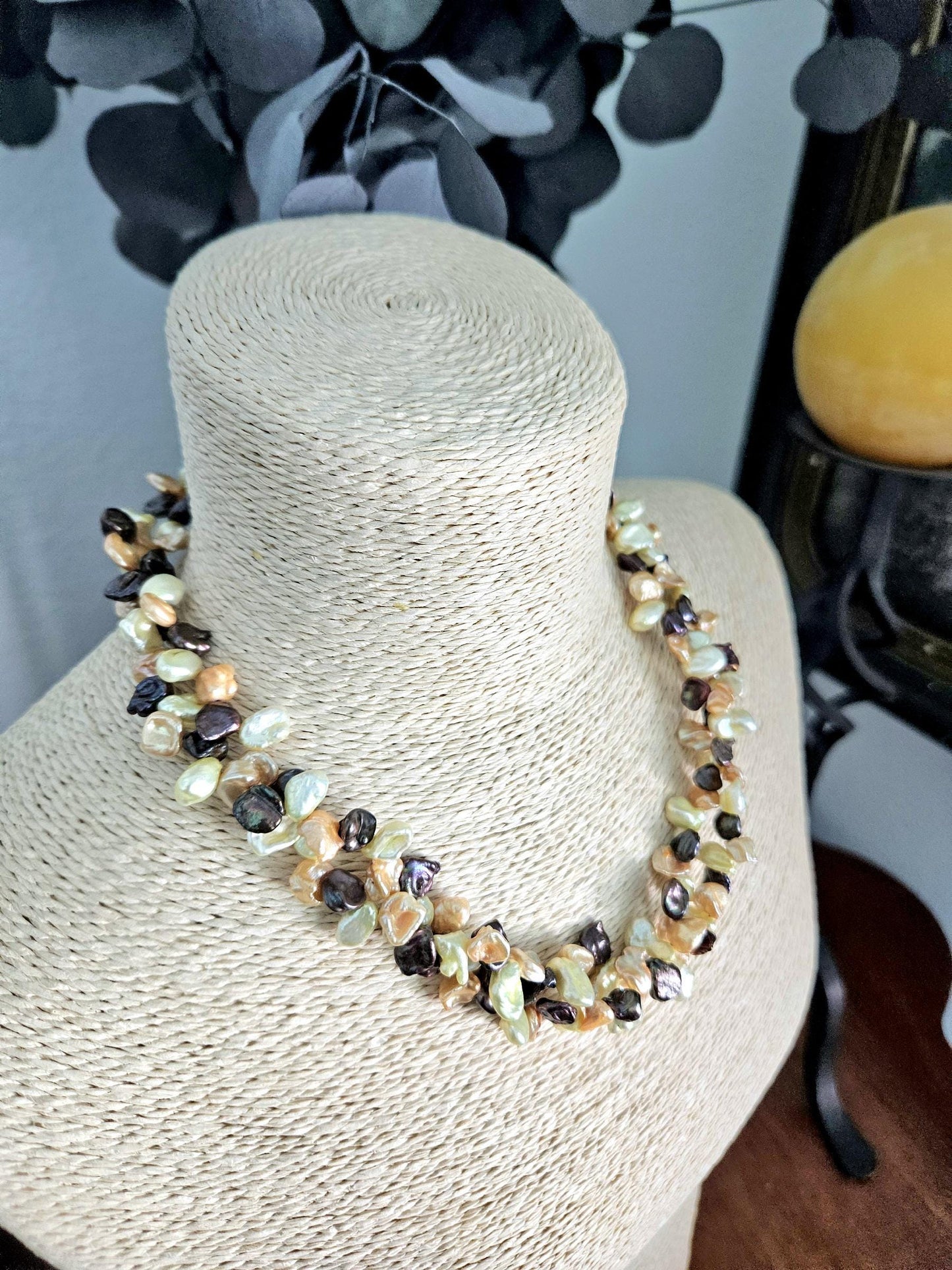 Freshwater Keishi Multi-Strand Necklace: Double Strand, Multi Color, Colorful, Peach, Yellow