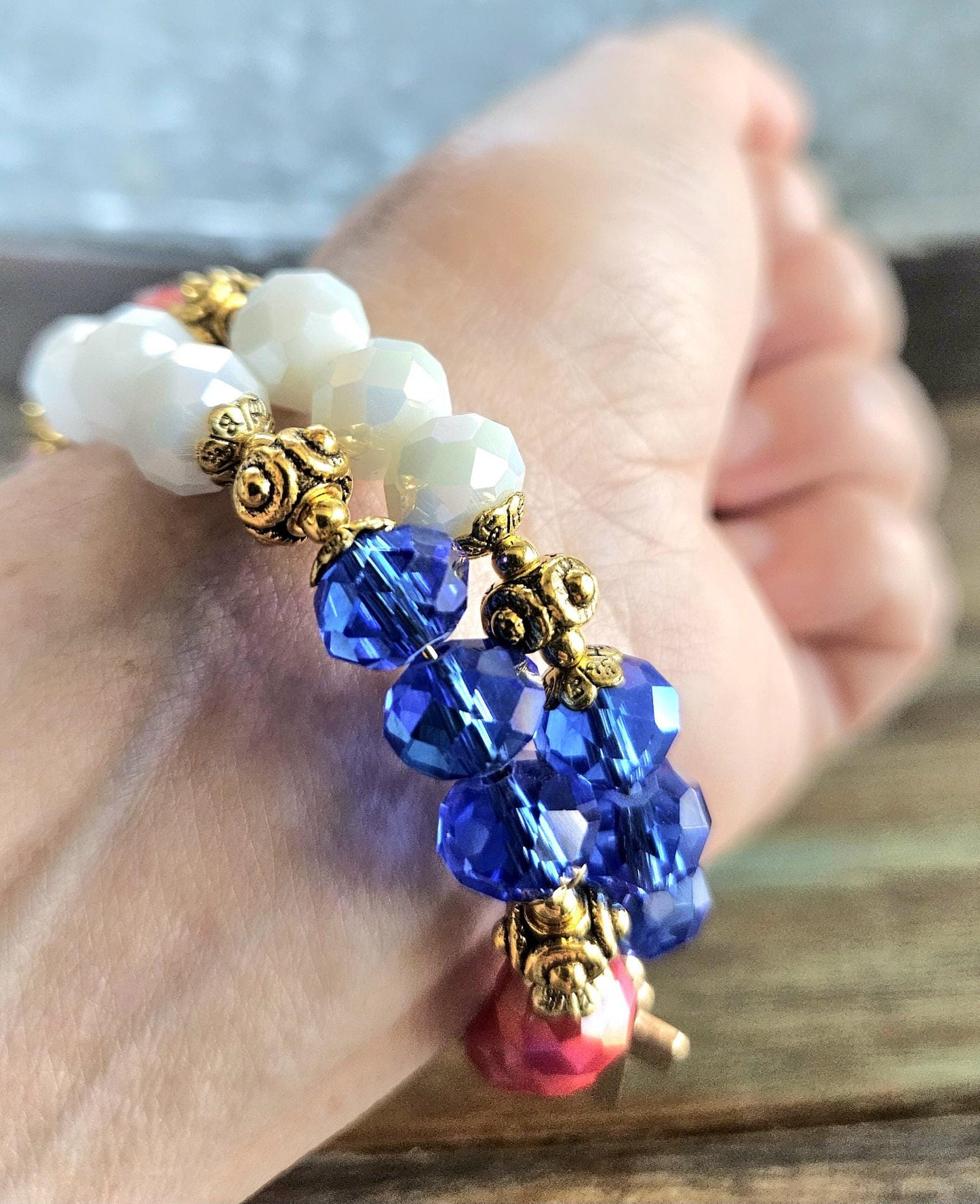 Patriotic Bracelet Red White Blue Flag USA Military American Women's July 4th Jewelry Gift
