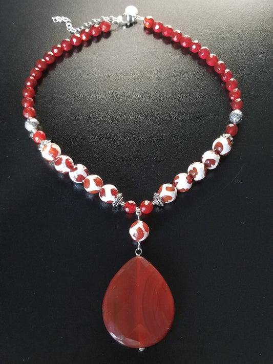 Carnelian Gemstone Statement Beaded Pendant Necklace: Handmade Gemstone Jewelry