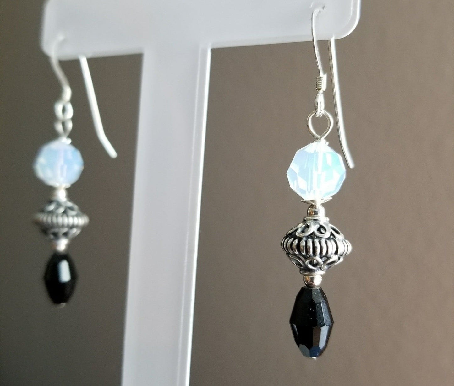 Handmade Opal Swarovski Crystal Jewelry Set, Bali Silver