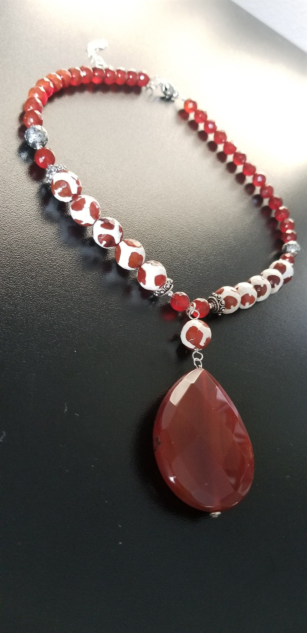 Carnelian Gemstone Statement Beaded Pendant Necklace: Handmade Gemstone Jewelry