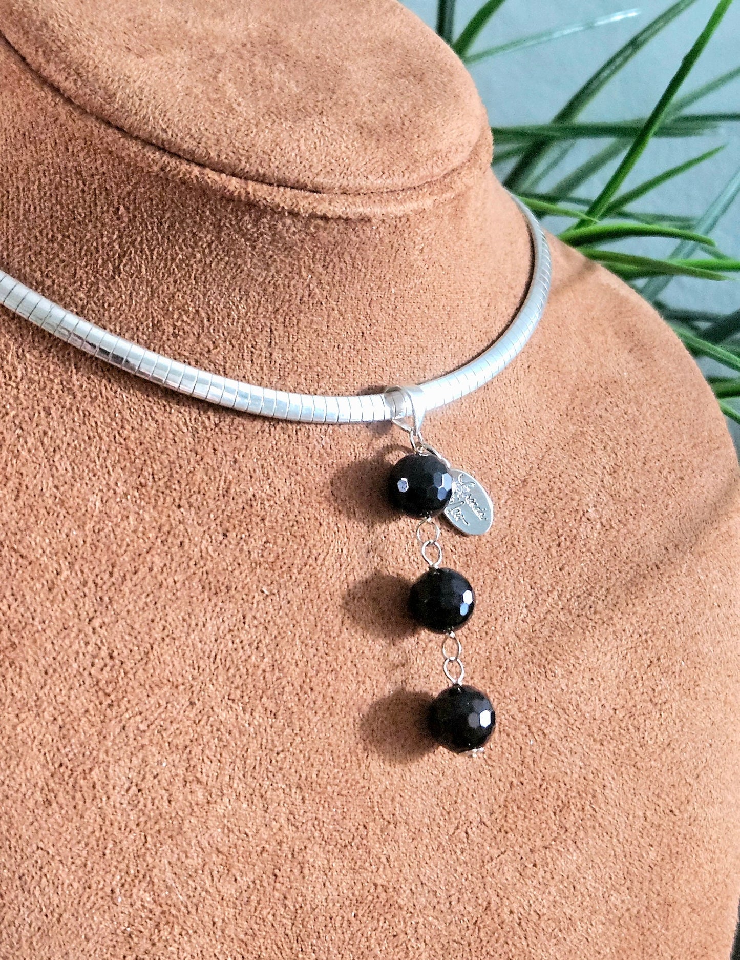 Black Onyx Sterling Silver Jewelry Set: Pendant & Earrings