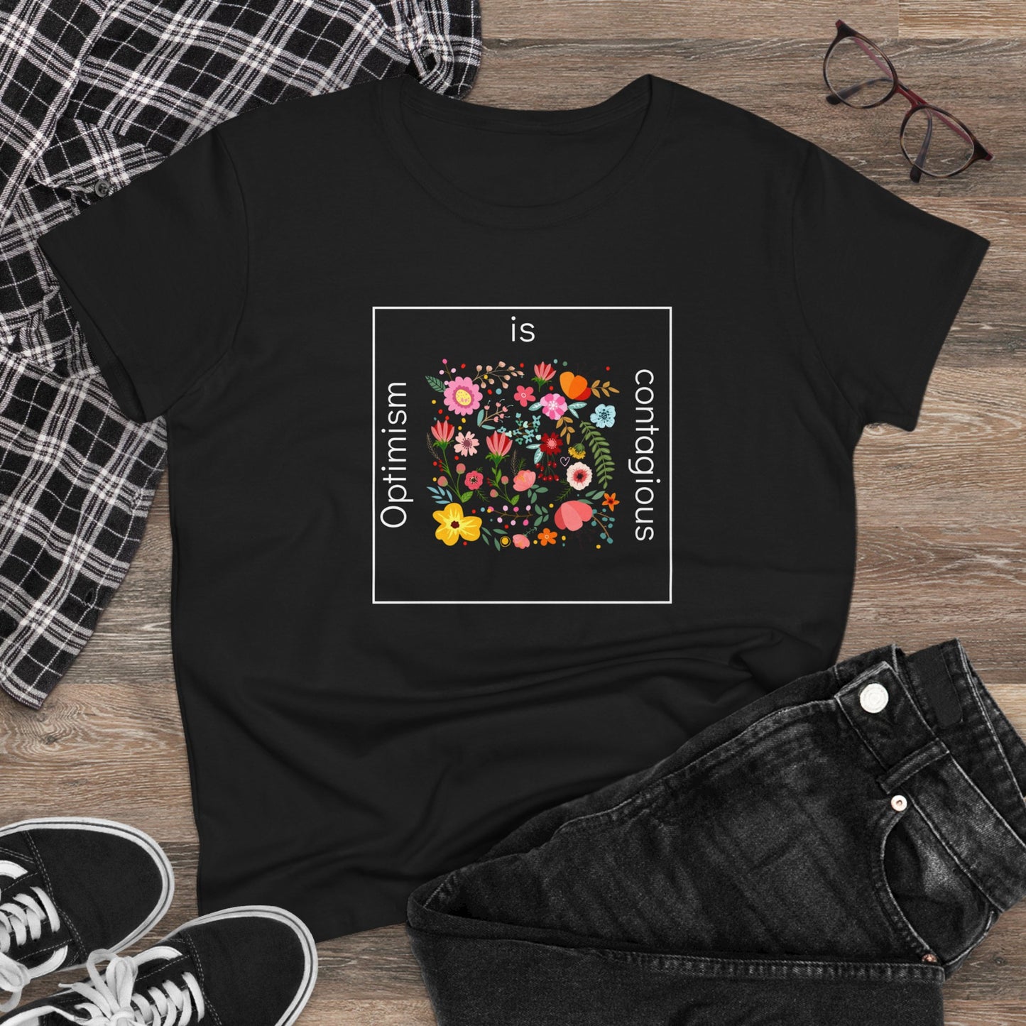 Positive Optimism T Shirt Inspirational Women's Floral Tee