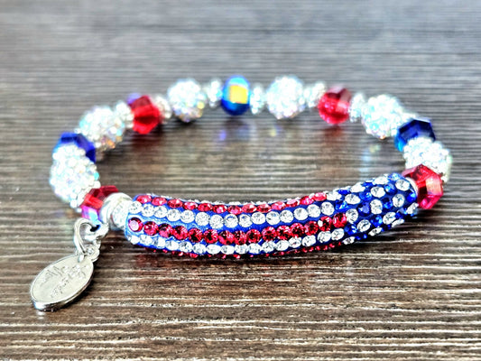 July 4 Bracelet 250 Anniversary Rhinestone Patriotic American USA Jewelry; Red White Blue