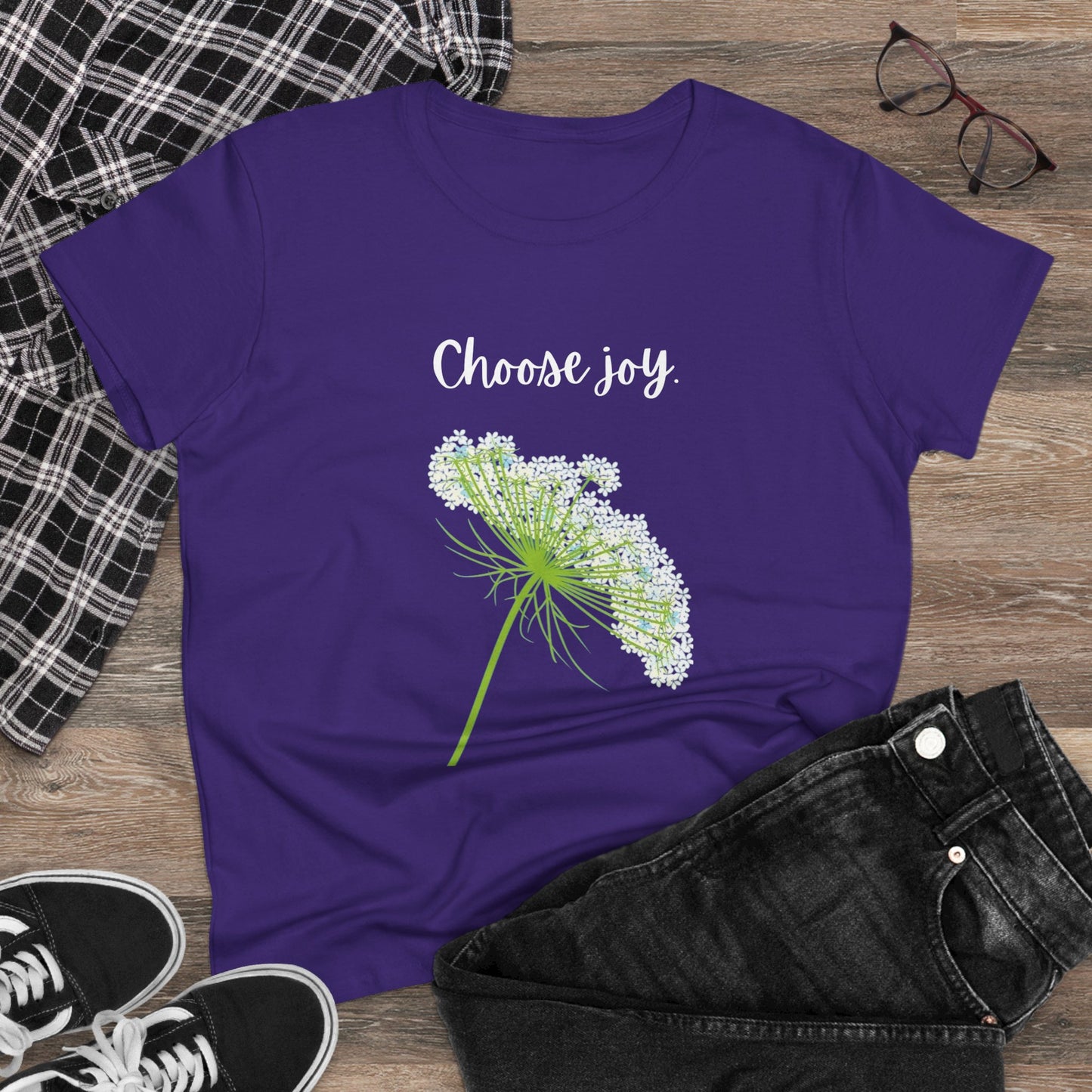 Choose Joy T Shirt Inspirational T Shirt Floral Queen Anne's Lace Positive Saying Tee Graphic Women's