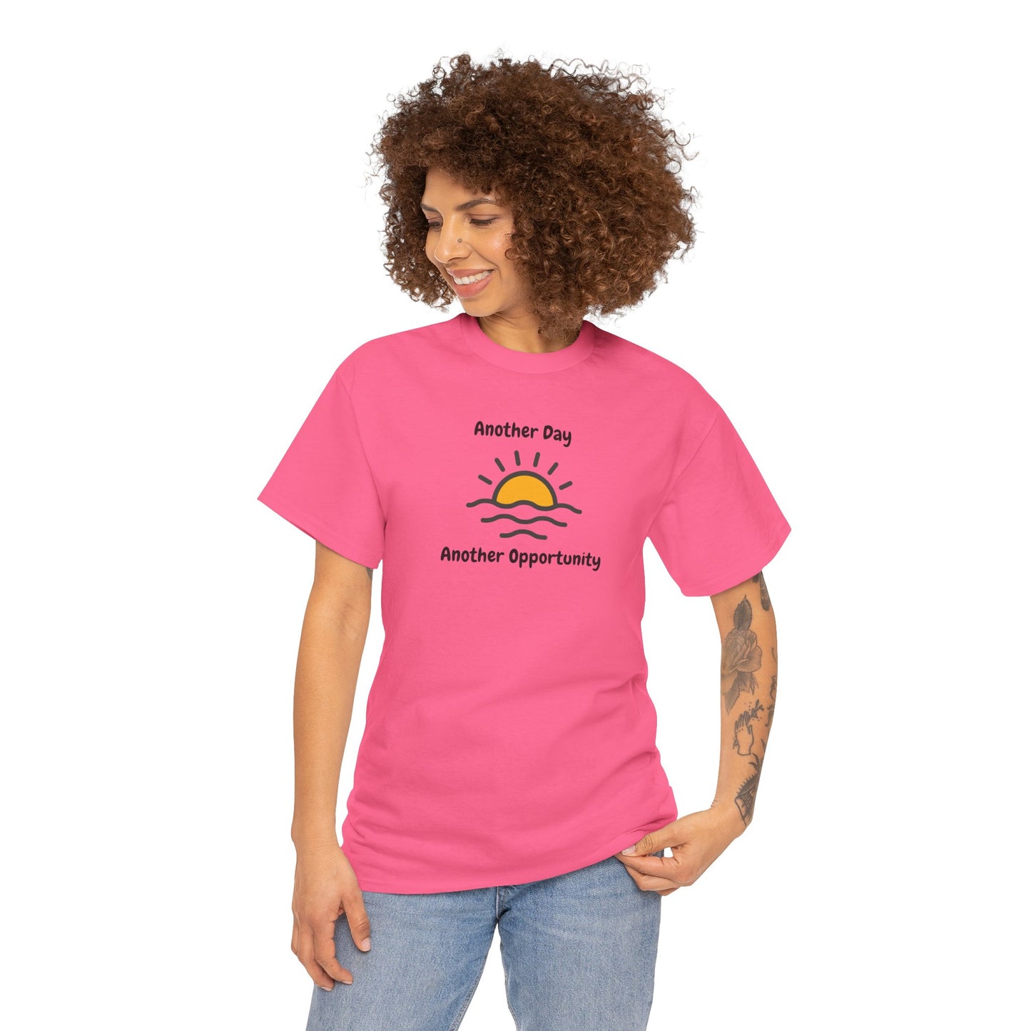 Optimistic Unisex Heavy Cotton Tee - "Another Day, Another Opportunity", Inspirational Gift for Motivational Moments, Casual Wear, [...]