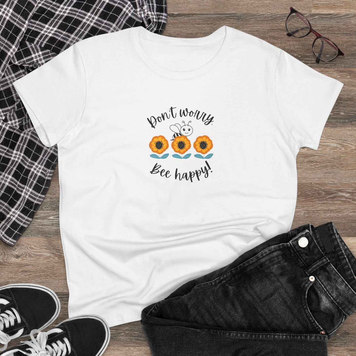 Bee T Shirt Women's Bee Tee Be Happy Don't Worry Inspirational T Shirt