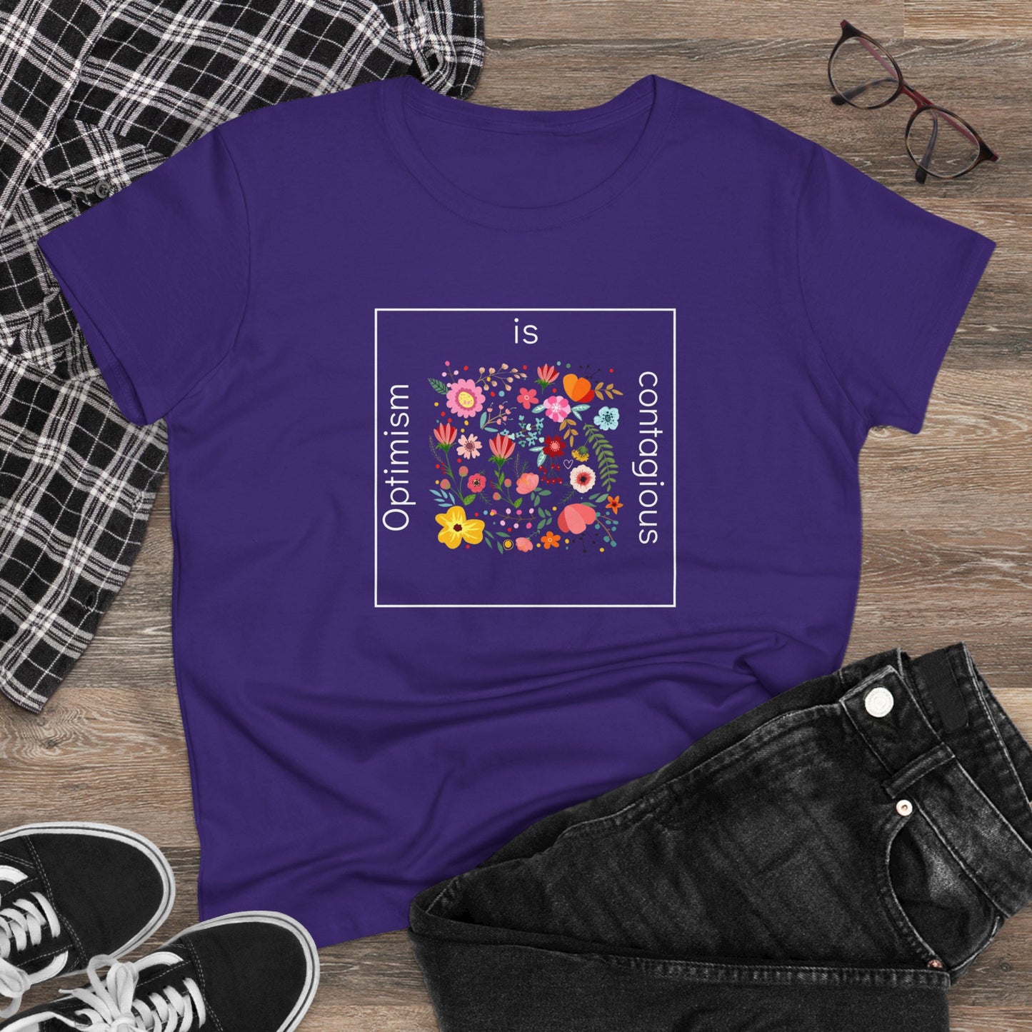Positive Optimism T Shirt Inspirational Women's Floral Tee