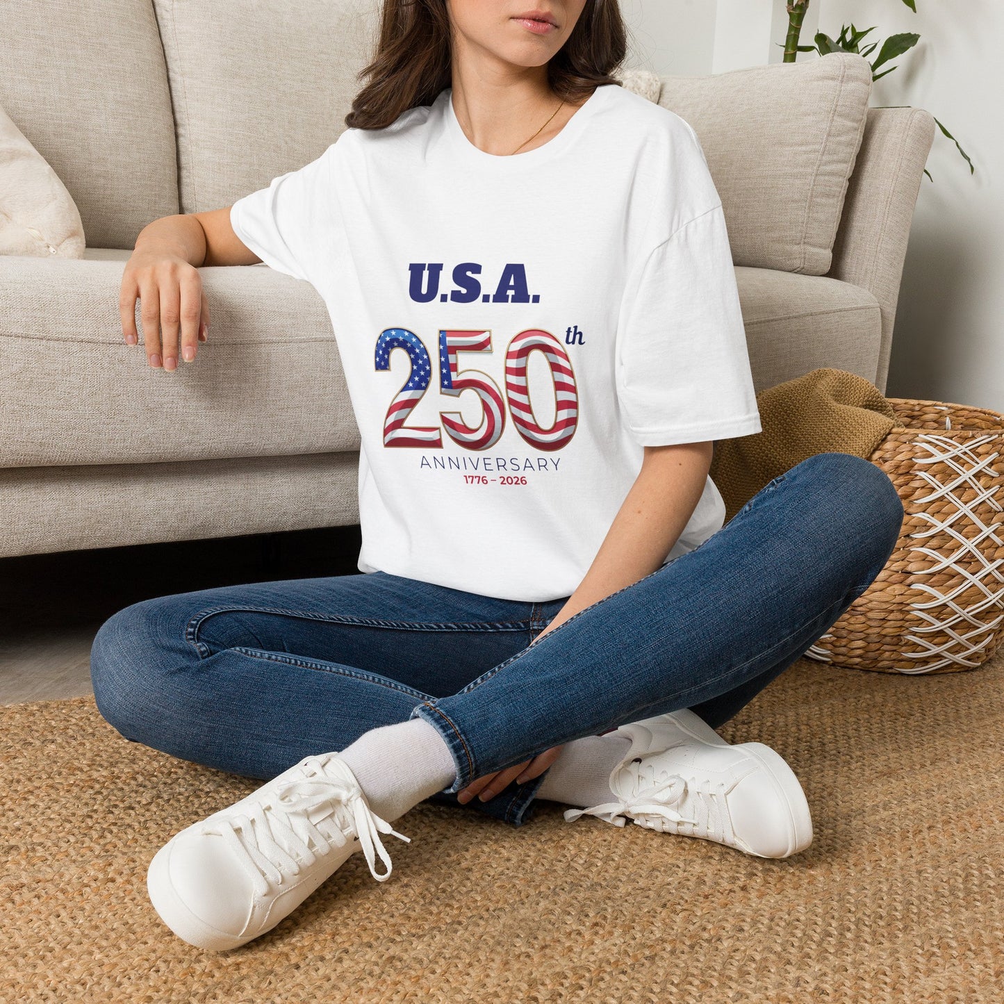 U.S.A. 250th Anniversary T-Shirt - Patriotic American Flag Design