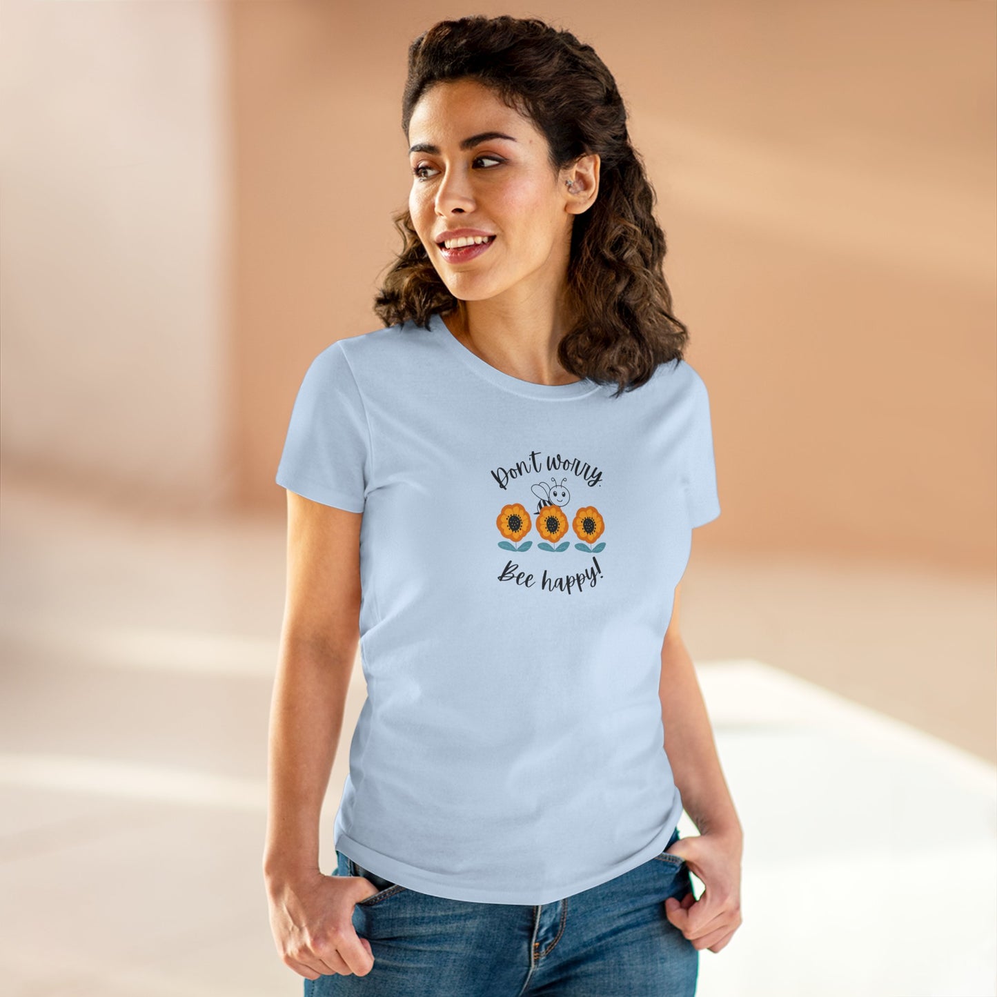Bee T Shirt Women's Bee Tee Be Happy Don't Worry Inspirational T Shirt