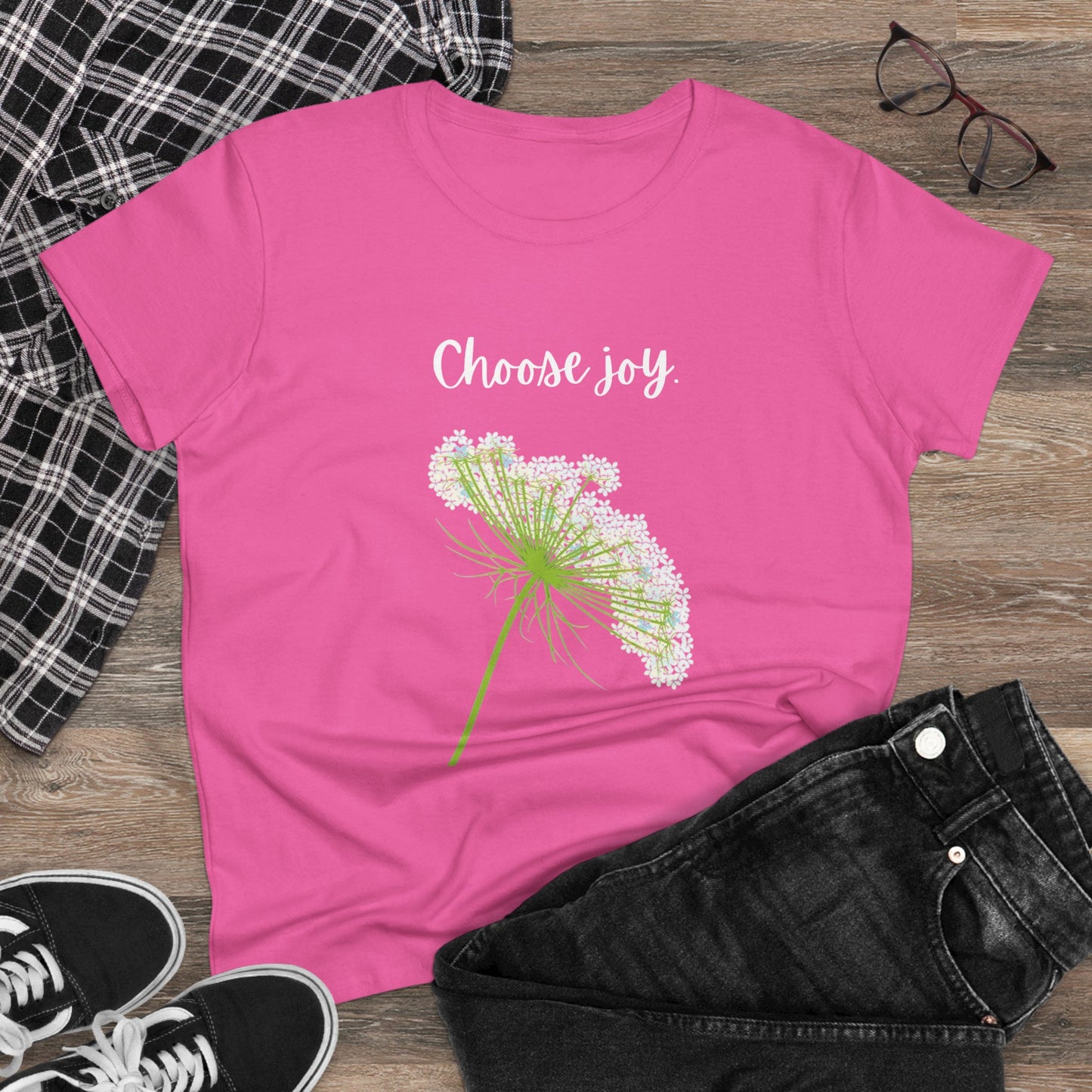 Choose Joy T Shirt Inspirational T Shirt Floral Queen Anne's Lace Positive Saying Tee Graphic Women's