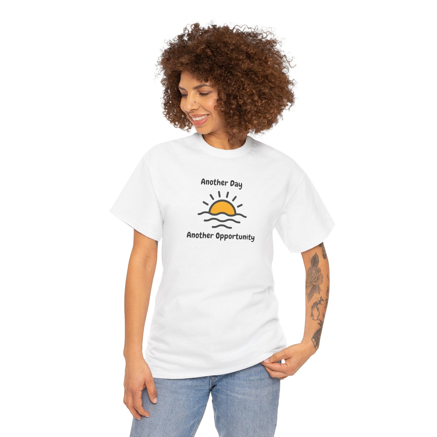 Optimistic Unisex Heavy Cotton Tee - "Another Day, Another Opportunity", Inspirational Gift for Motivational Moments, Casual Wear, [...]