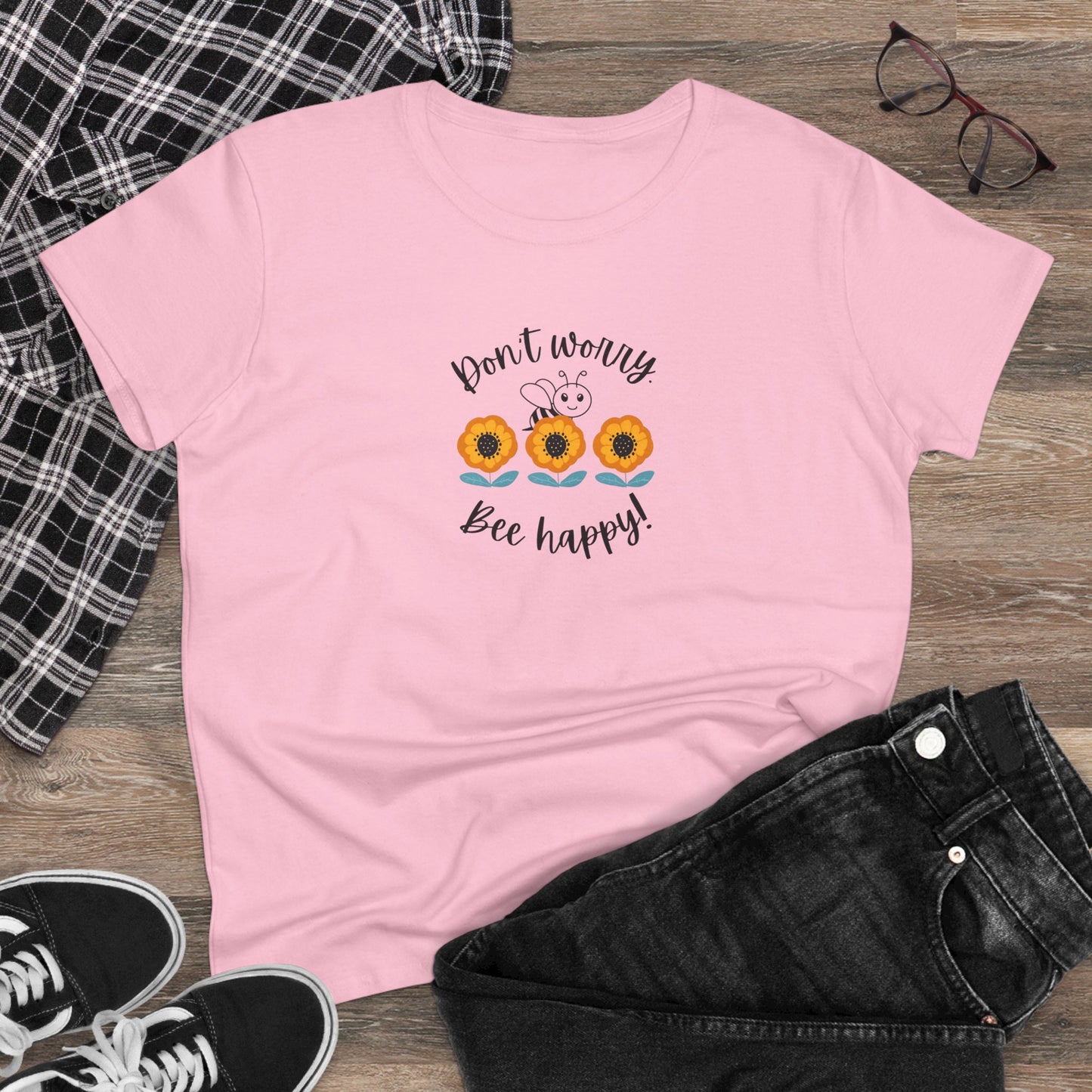 Bee T Shirt Women's Bee Tee Be Happy Don't Worry Inspirational T Shirt