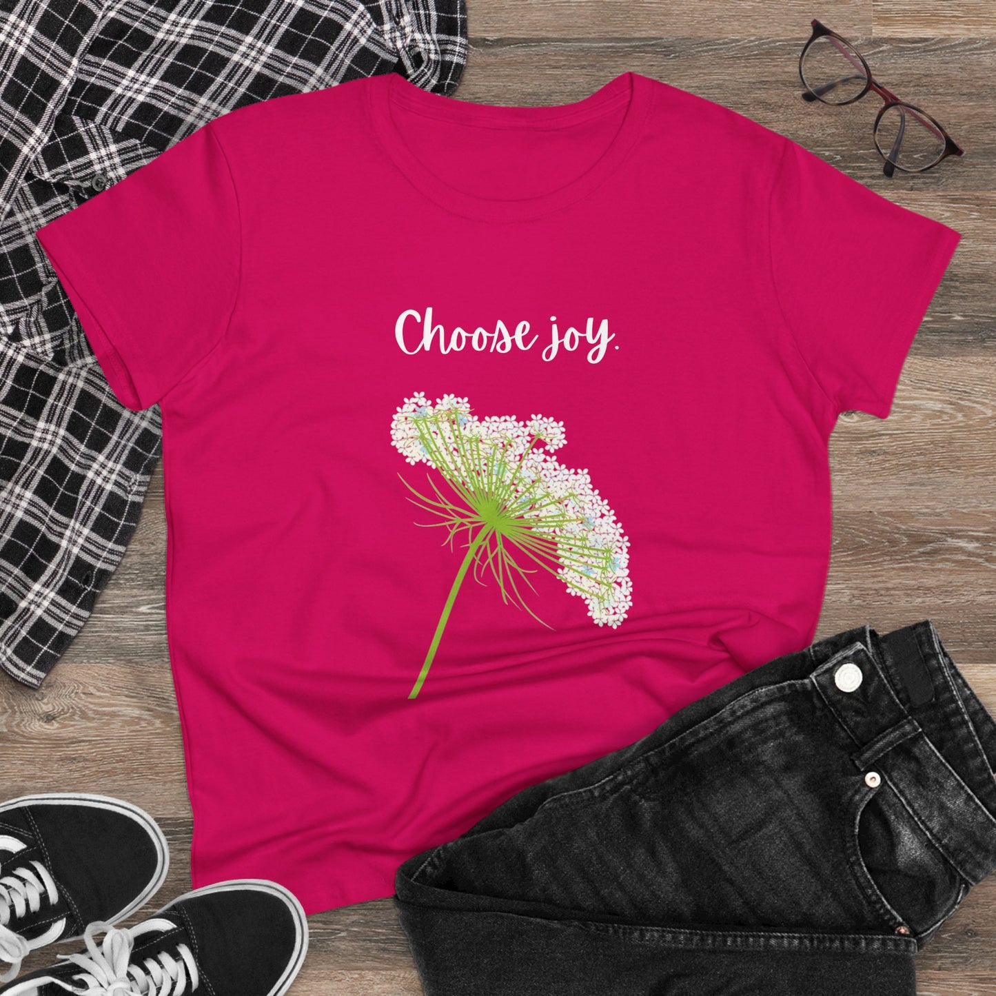 Choose Joy T Shirt Inspirational T Shirt Floral Queen Anne's Lace Positive Saying Tee Graphic Women's