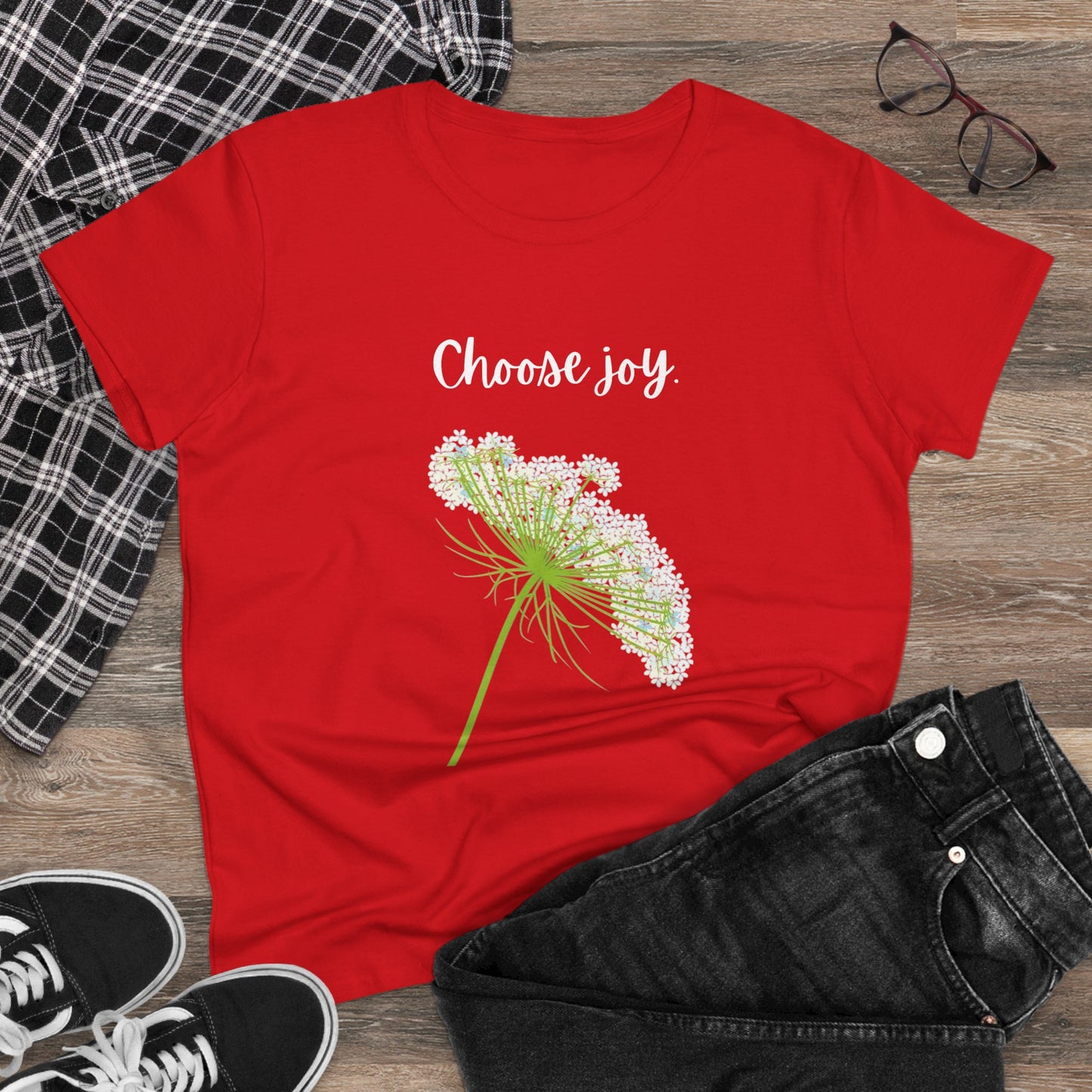 Choose Joy T Shirt Inspirational T Shirt Floral Queen Anne's Lace Positive Saying Tee Graphic Women's