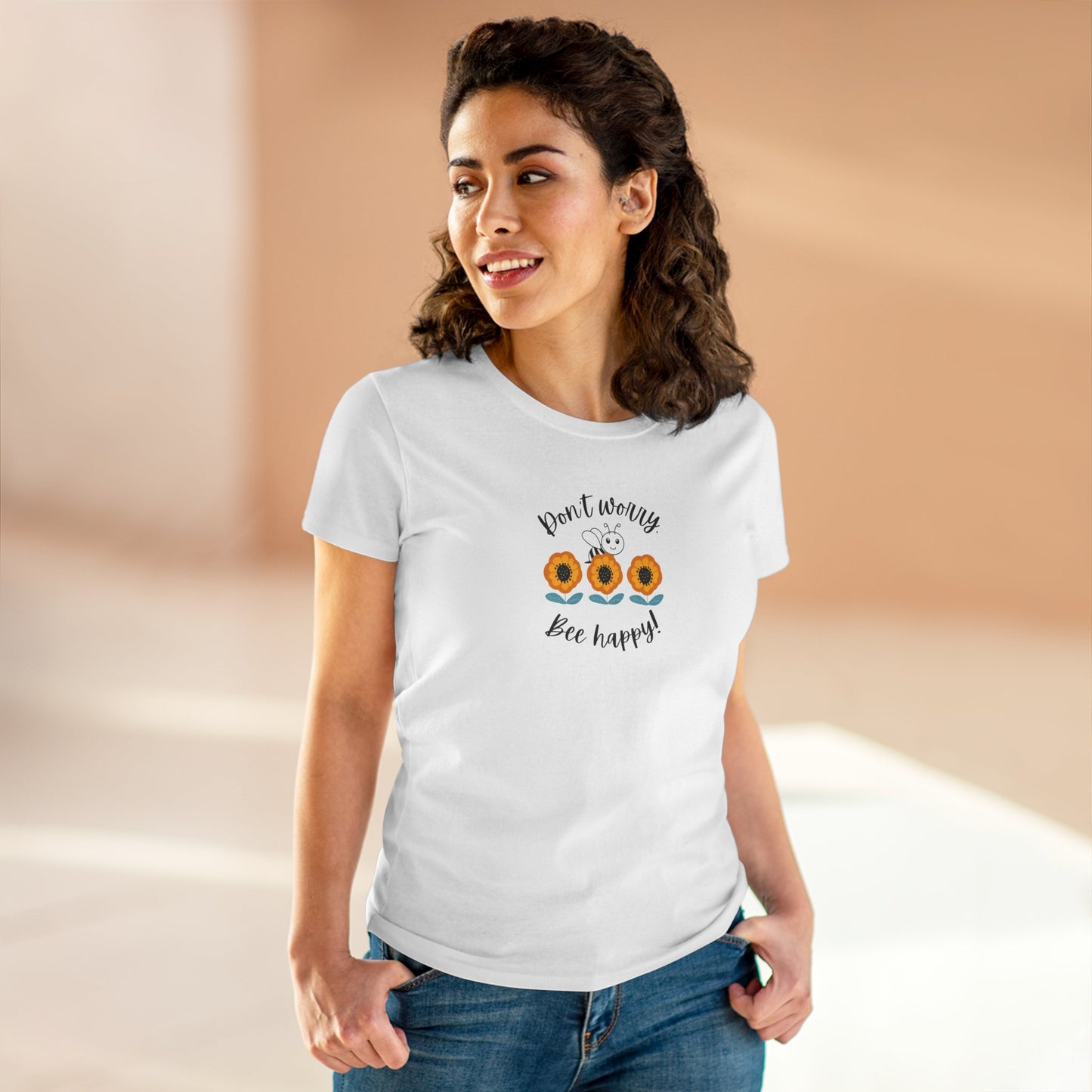 Bee T Shirt Women's Bee Tee Be Happy Don't Worry Inspirational T Shirt