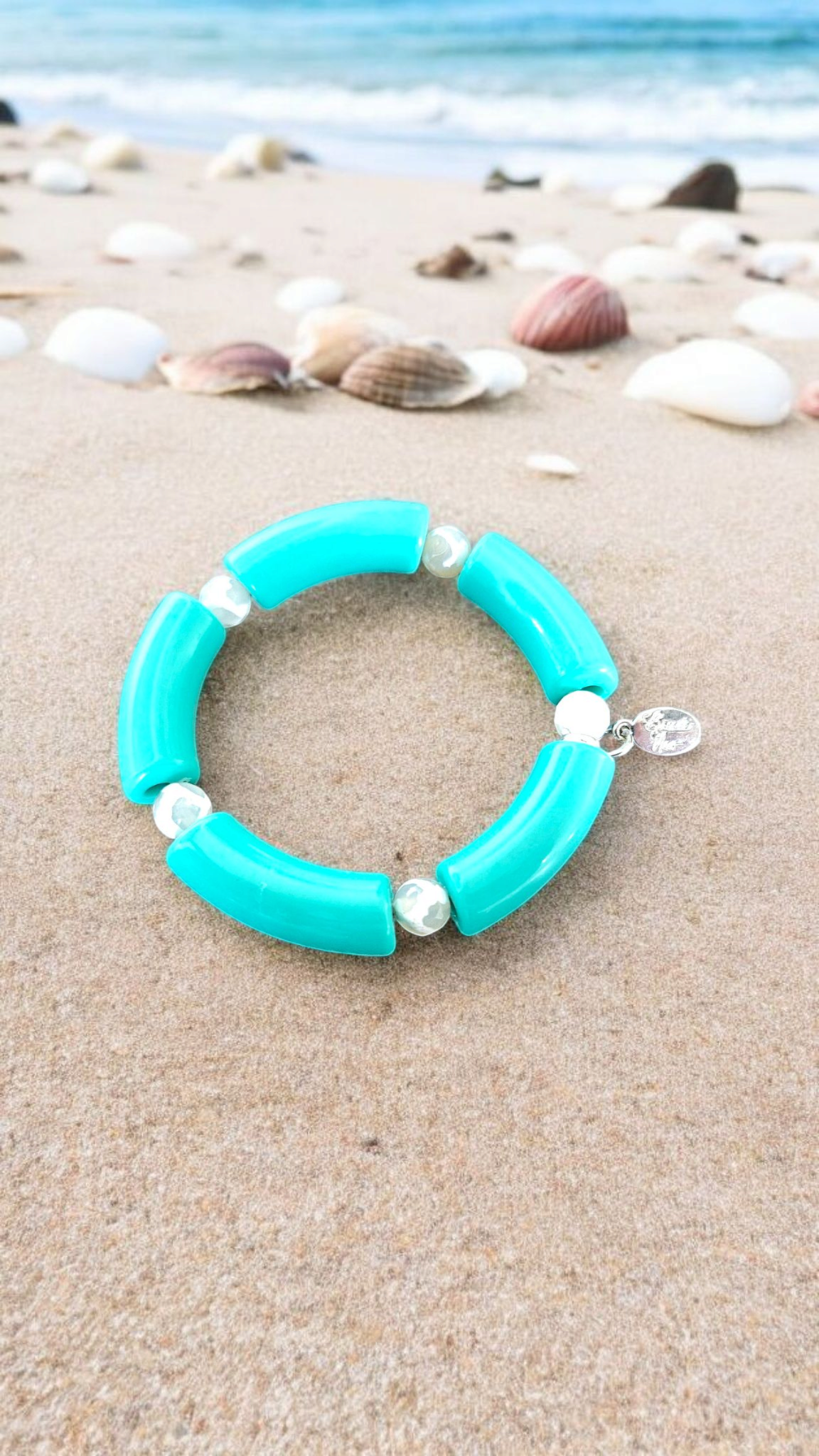 Cabana Bracelet Acrylic Beaded Stretch Statement Jewelry Beach Cruise Vacation White Red Black Turquoise Women's Gift