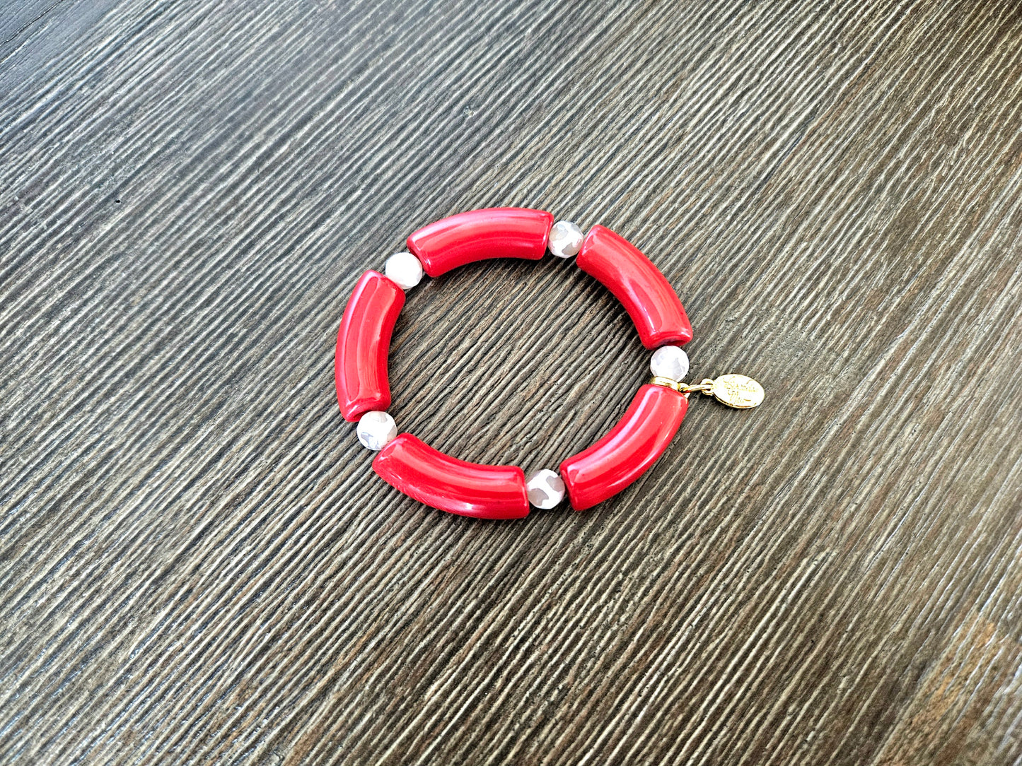 Cabana Bracelet Acrylic Beaded Stretch Statement Jewelry Beach Cruise Vacation White Red Black Turquoise Women's Gift