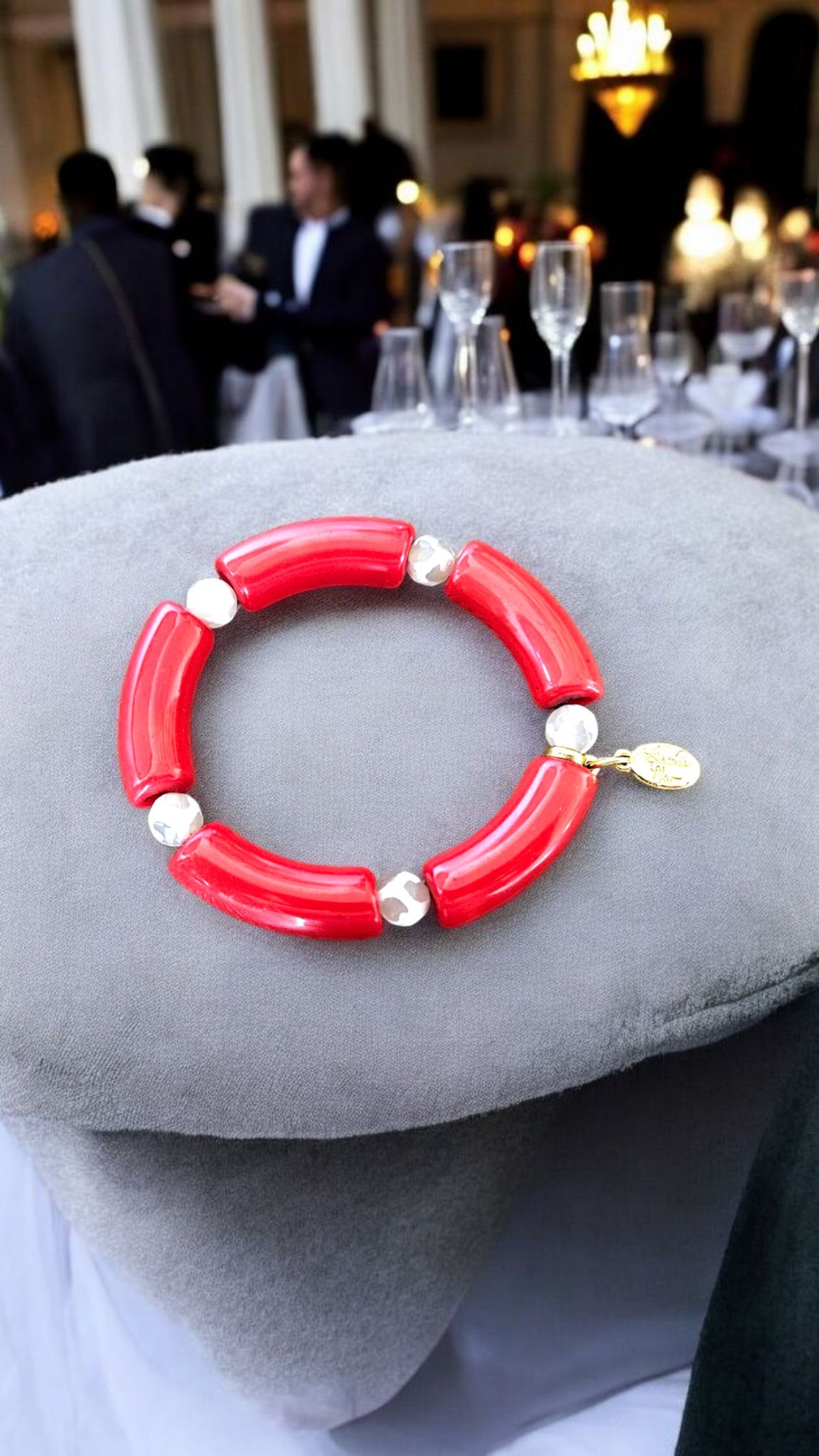 Cabana Bracelet Acrylic Beaded Stretch Statement Jewelry Beach Cruise Vacation White Red Black Turquoise Women's Gift
