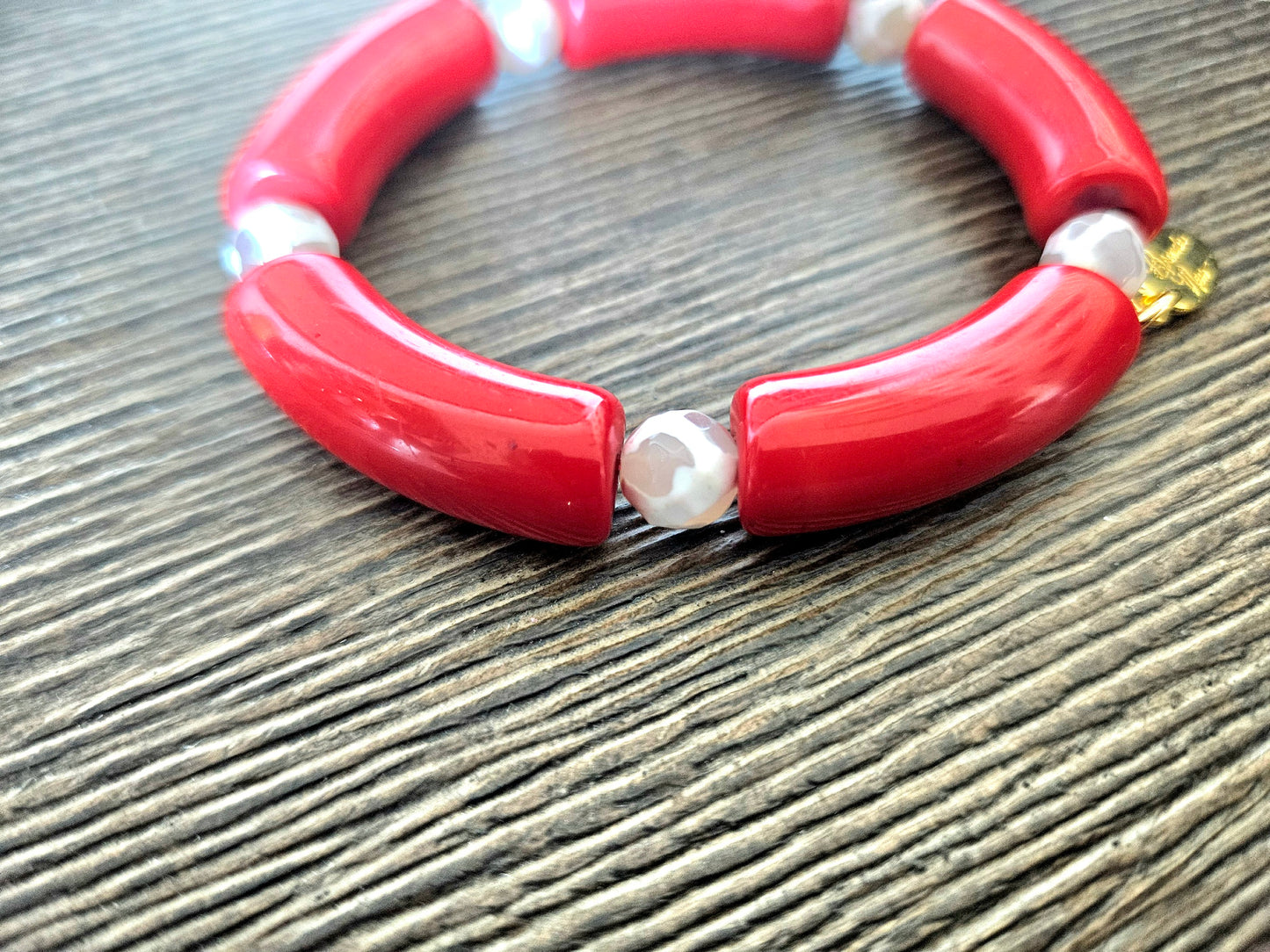 Cabana Bracelet Acrylic Beaded Stretch Statement Jewelry Beach Cruise Vacation White Red Black Turquoise Women's Gift
