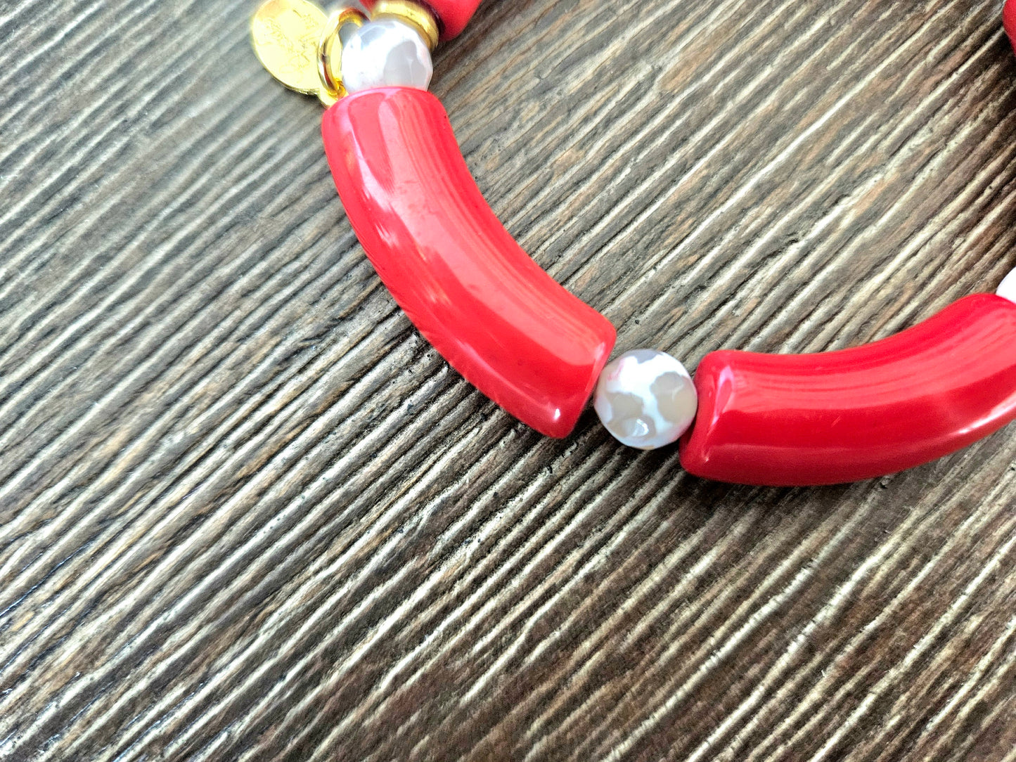 Cabana Bracelet Acrylic Beaded Stretch Statement Jewelry Beach Cruise Vacation White Red Black Turquoise Women's Gift