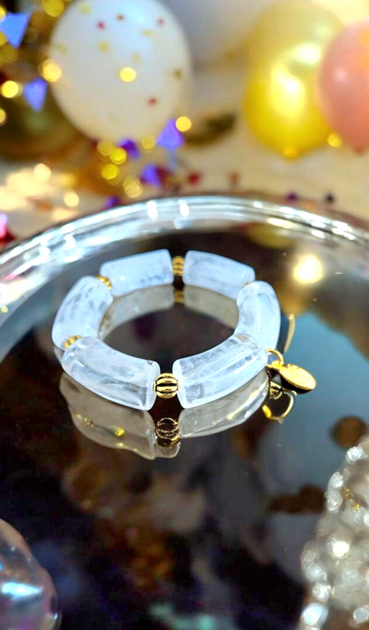 Cabana Bracelet Statement Chunky White Gold Stretch Bangle Cuff Beach Cruise Vacation Spring Summer Jewelry Women's Gift