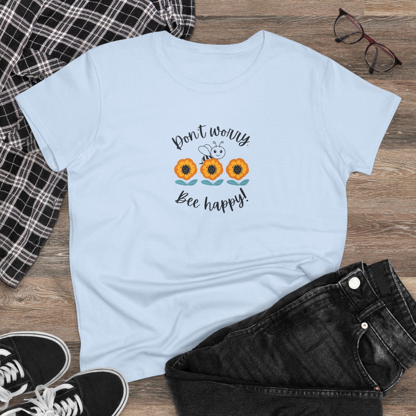 Bee T Shirt Women's Bee Tee Be Happy Don't Worry Inspirational T Shirt