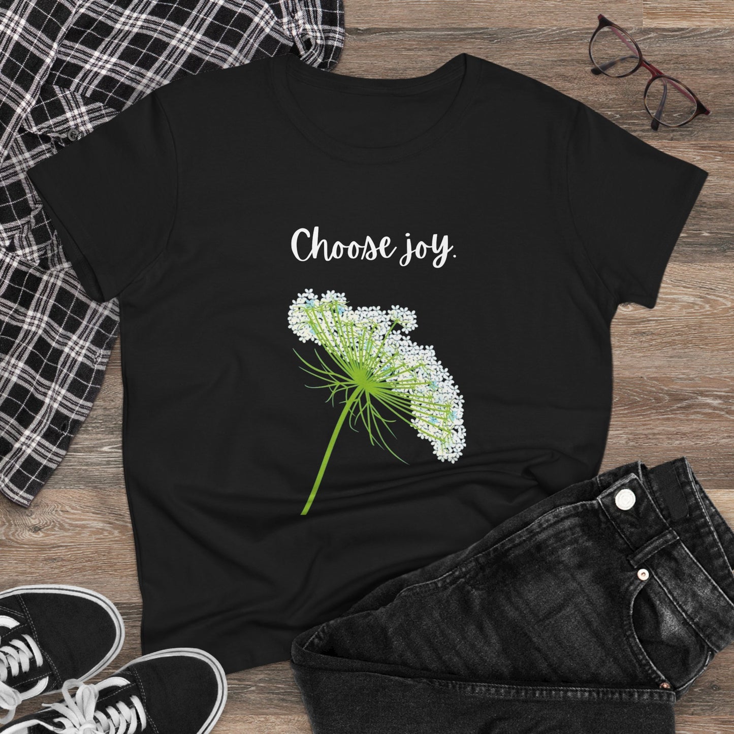 Choose Joy T Shirt Inspirational T Shirt Floral Queen Anne's Lace Positive Saying Tee Graphic Women's