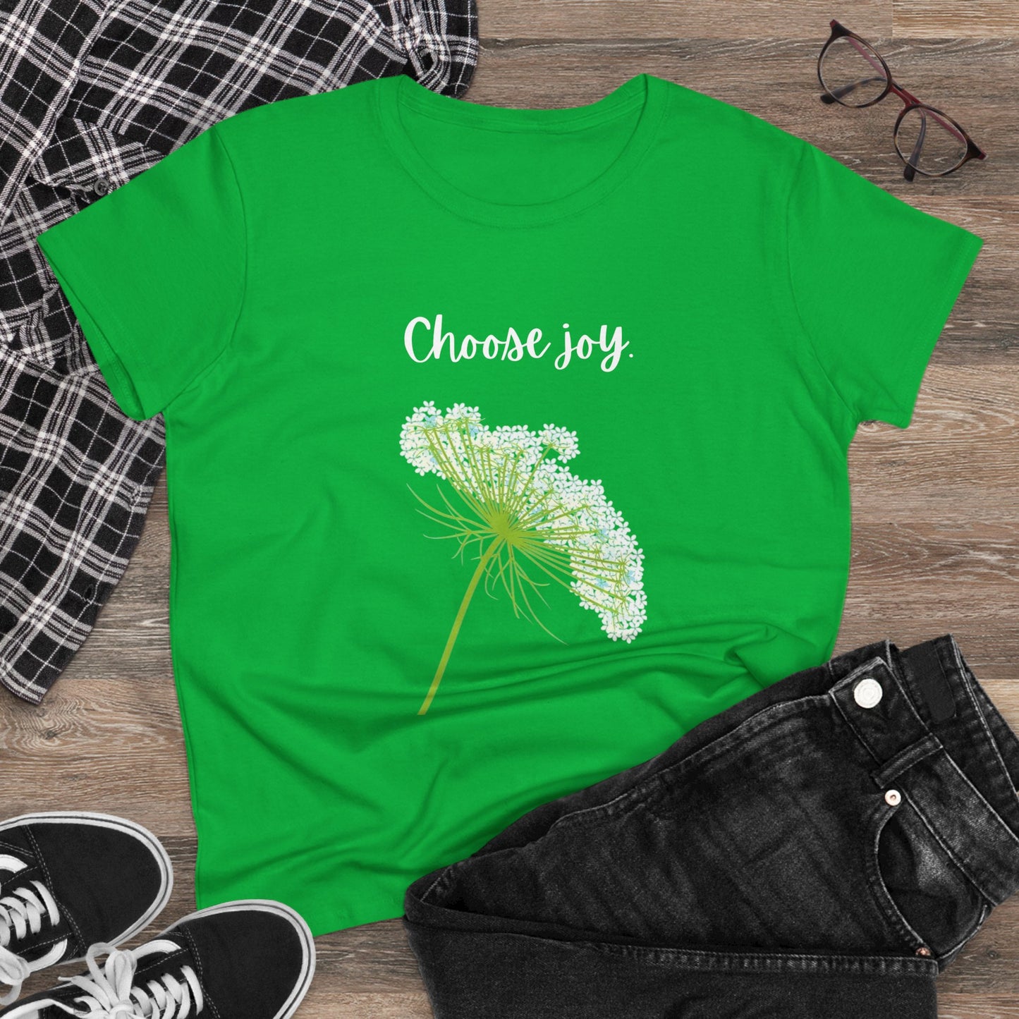 Choose Joy T Shirt Inspirational T Shirt Floral Queen Anne's Lace Positive Saying Tee Graphic Women's