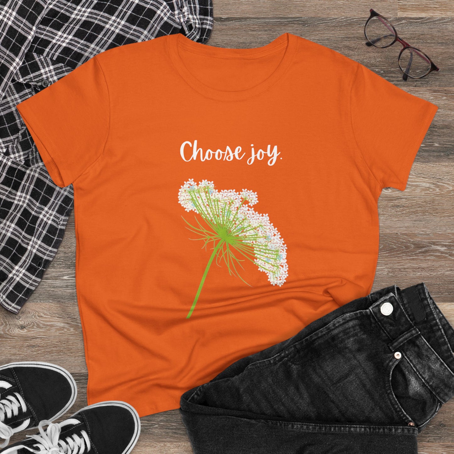 Choose Joy T Shirt Inspirational T Shirt Floral Queen Anne's Lace Positive Saying Tee Graphic Women's