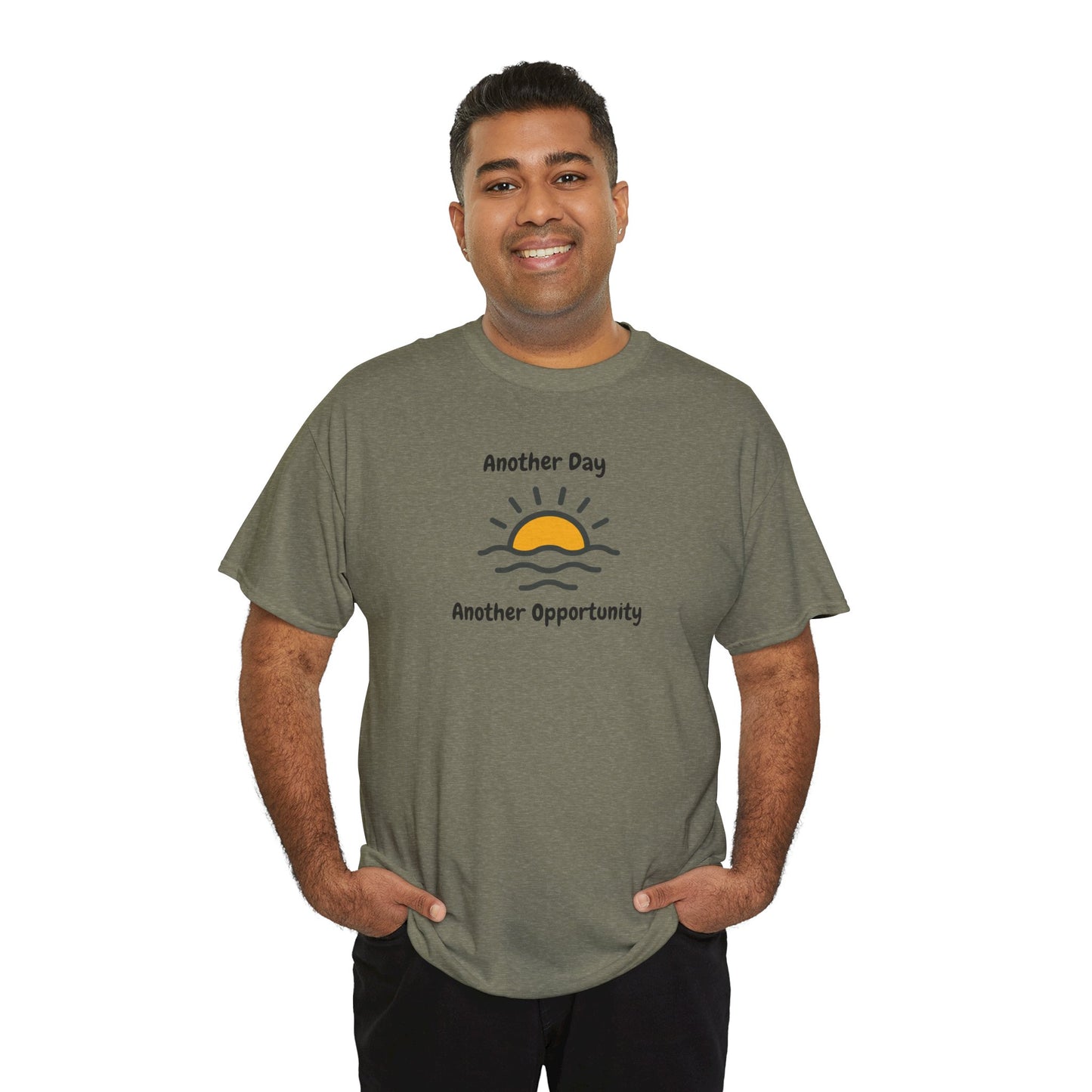 Optimistic Unisex Heavy Cotton Tee - "Another Day, Another Opportunity", Inspirational Gift for Motivational Moments, Casual Wear, [...]