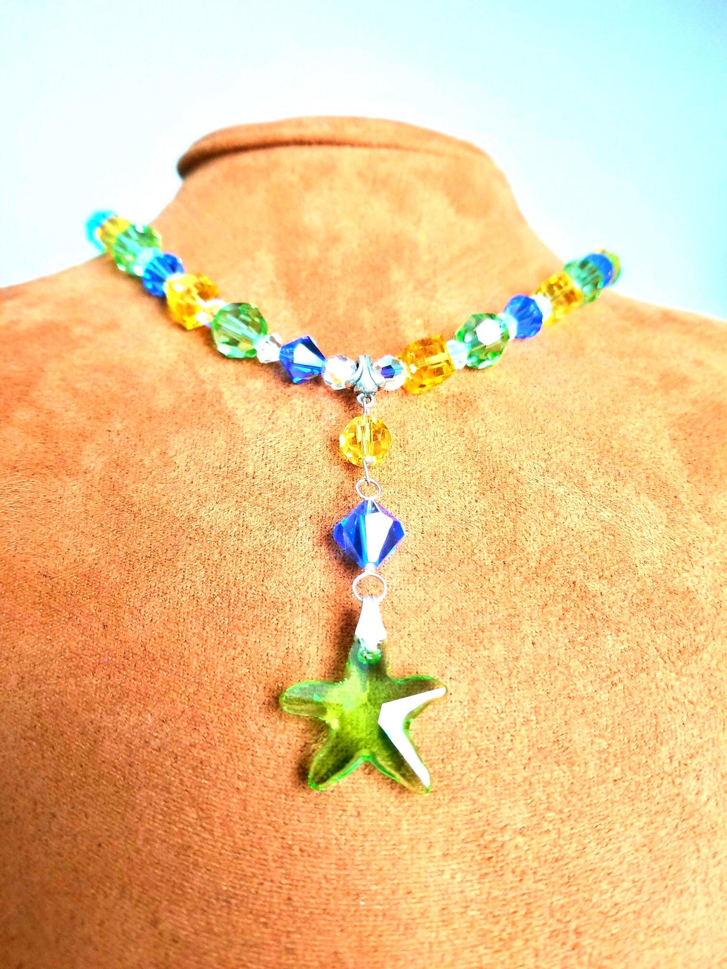 Swarovski Crystal Starfish Necklace Set: Sterling Silver, Beaded Jewelry
