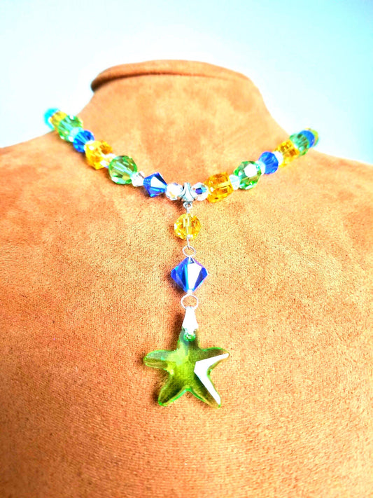 Swarovski Crystal Starfish Necklace Set: Sterling Silver, Beaded Jewelry